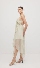 Halter Tulle Pleated Midi Dress