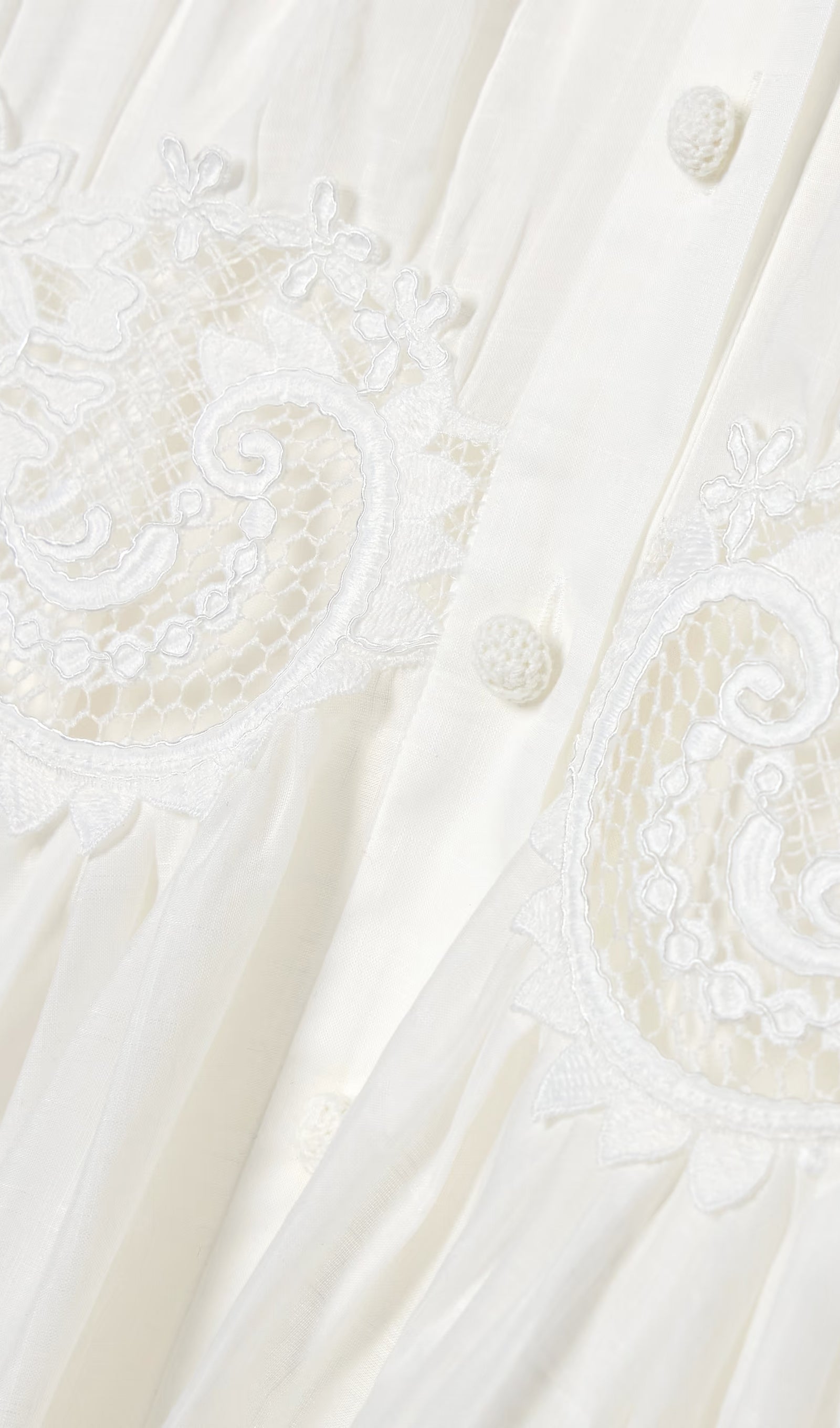 Lace Trimmed Cotton Gauze Midi Dress