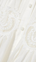 Lace Trimmed Cotton Gauze Midi Dress