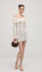 Vintage Floral Lace Off Shoulder Mini Dress