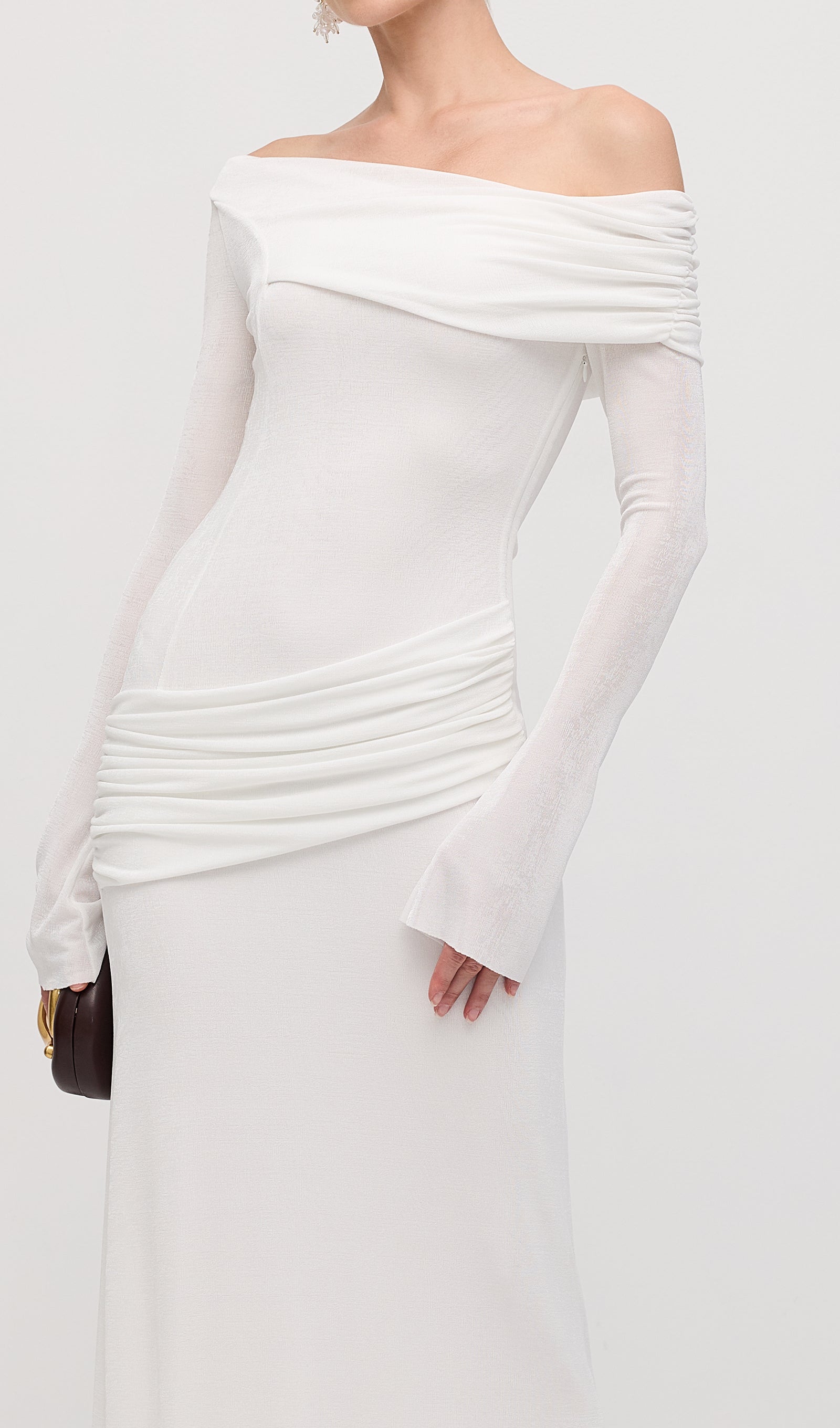 Single Jersey Knit  Draped Maxi Dress White