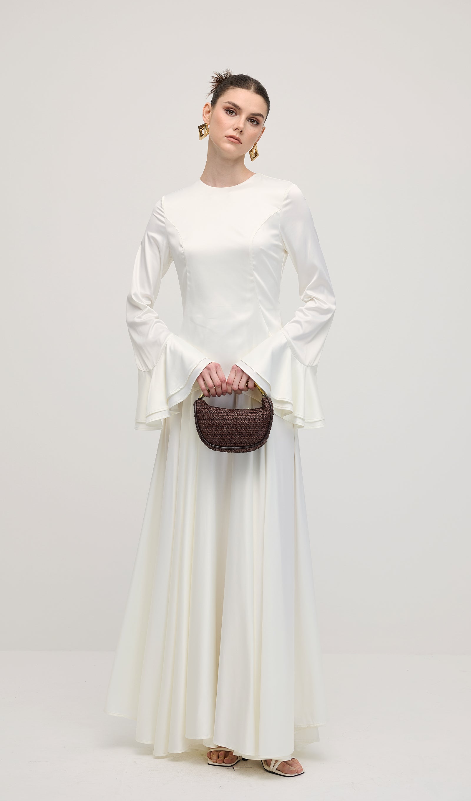 Asymmetrical Draped Bodice Ruffle Maxi Dress