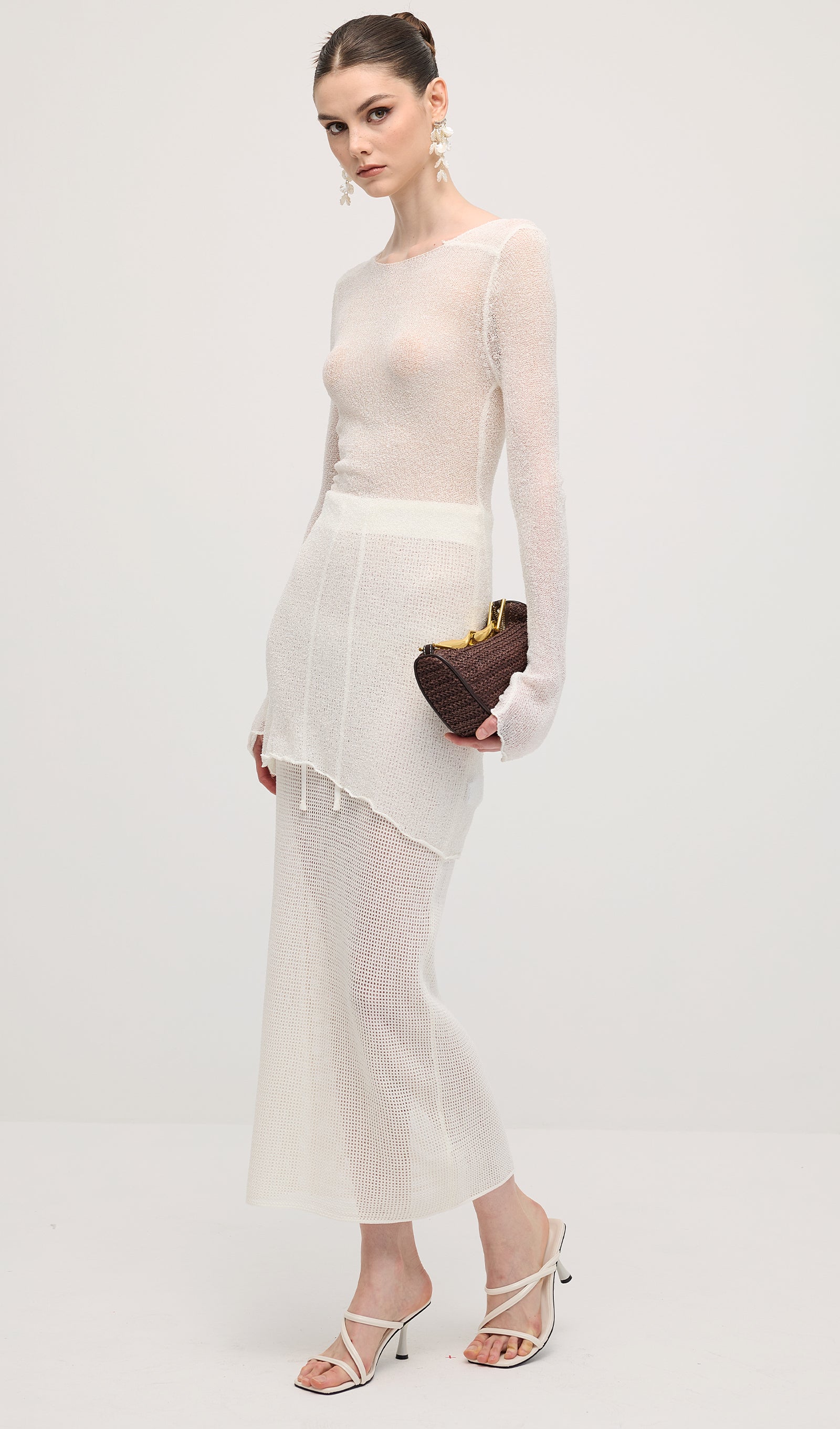 Hollow Out Drawstring Maxi Skirt