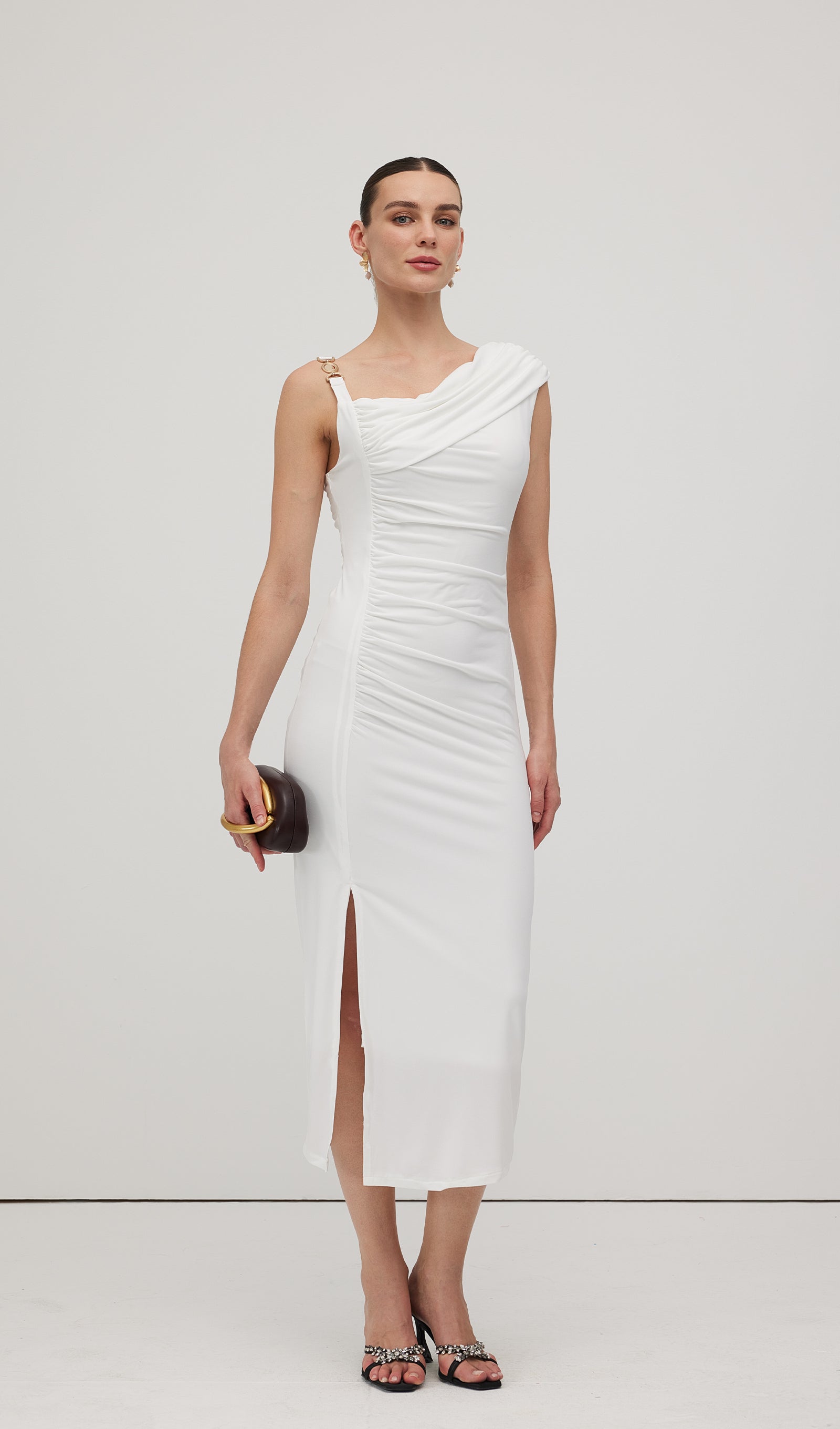 Asymmetric Metallic  Sleeveless Midi Dress