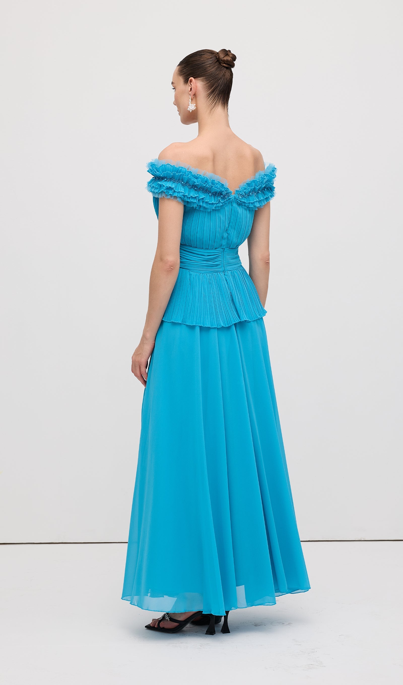 Solid Tiered Pleated Strapless Gown Maxi Dress