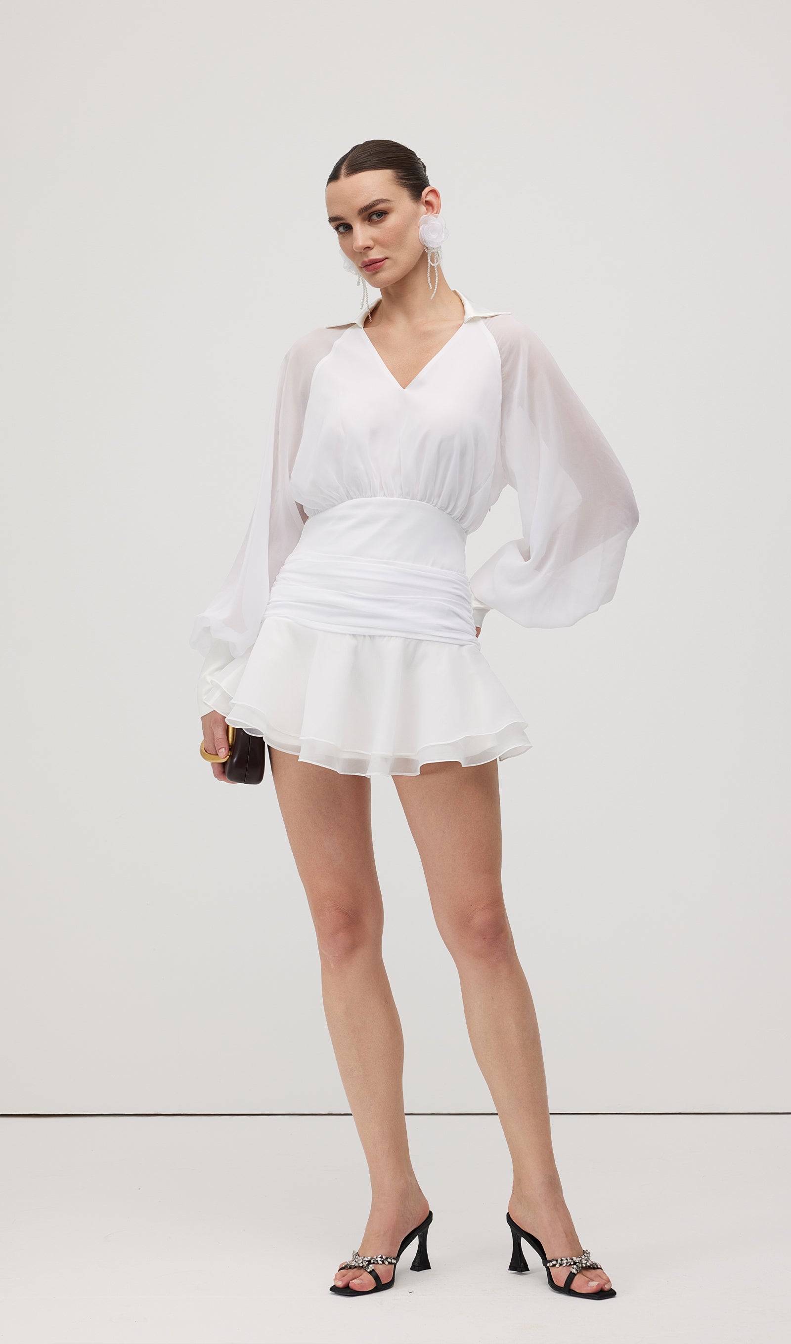 Solid Lantern Sleeve Mini Dress