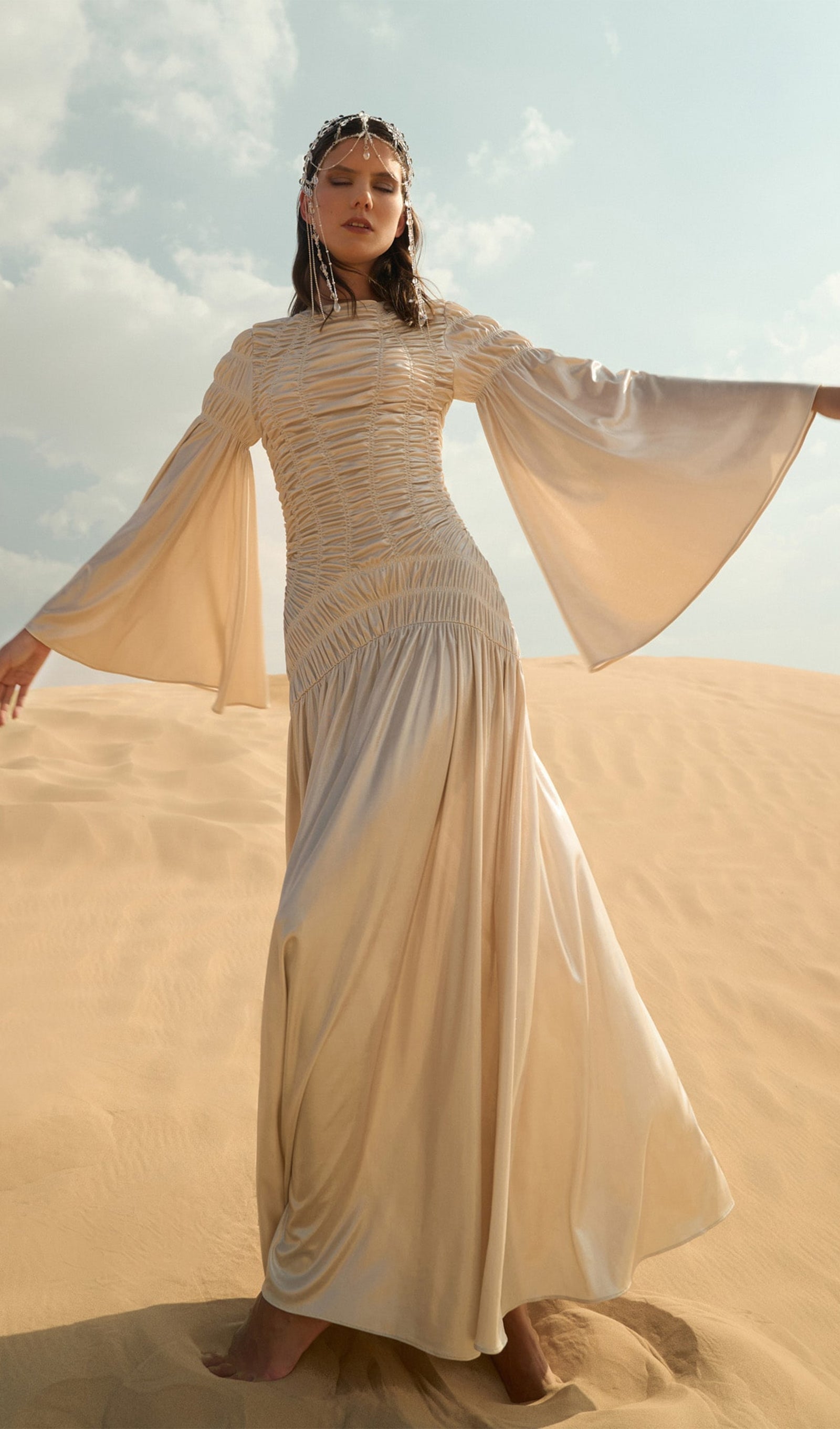 Metallic Elasticated Gathers Maxi Dress