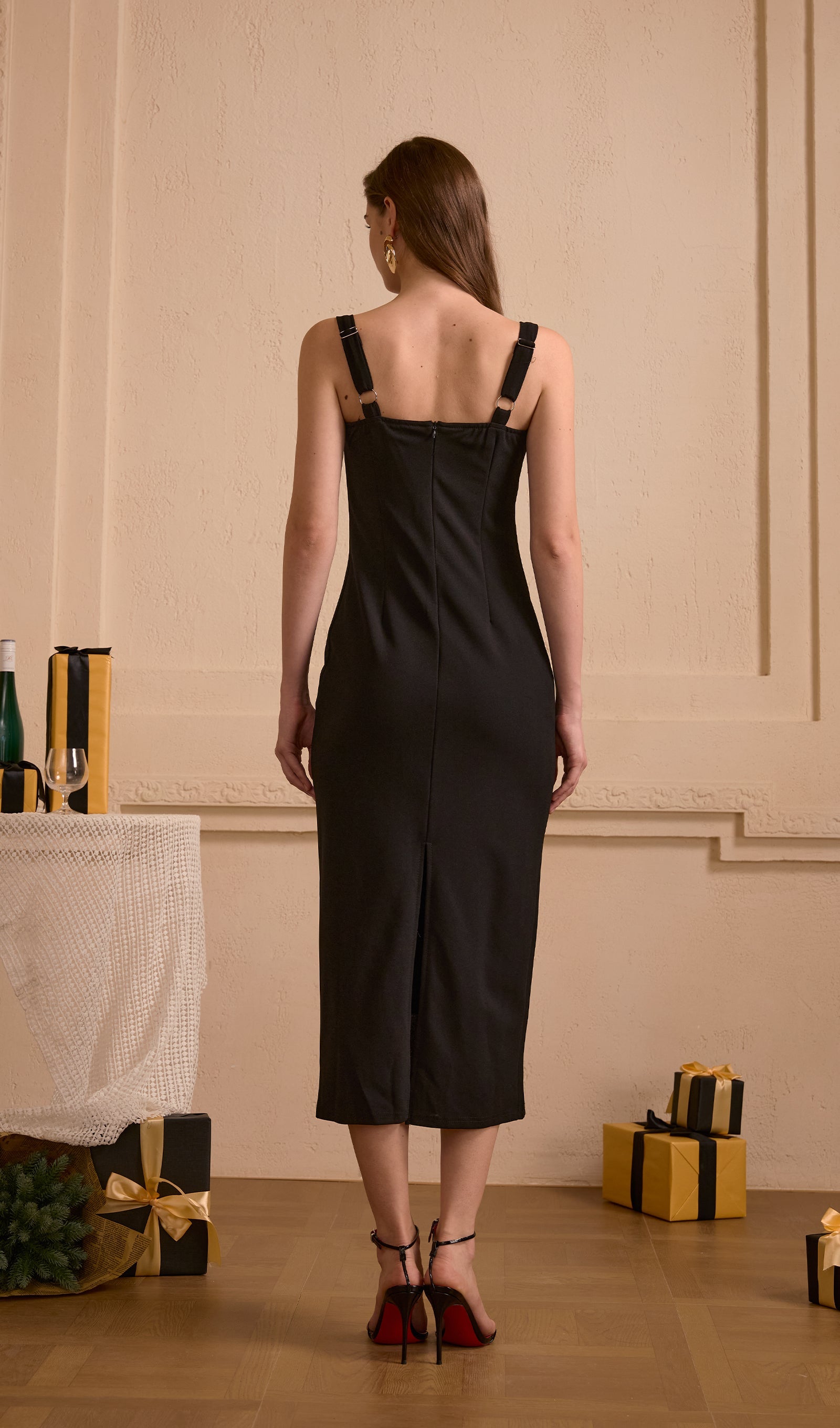 Lace-Trimmed Open Back Midi Dress