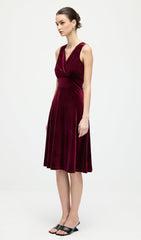 V Neck Velvet Midi Dress