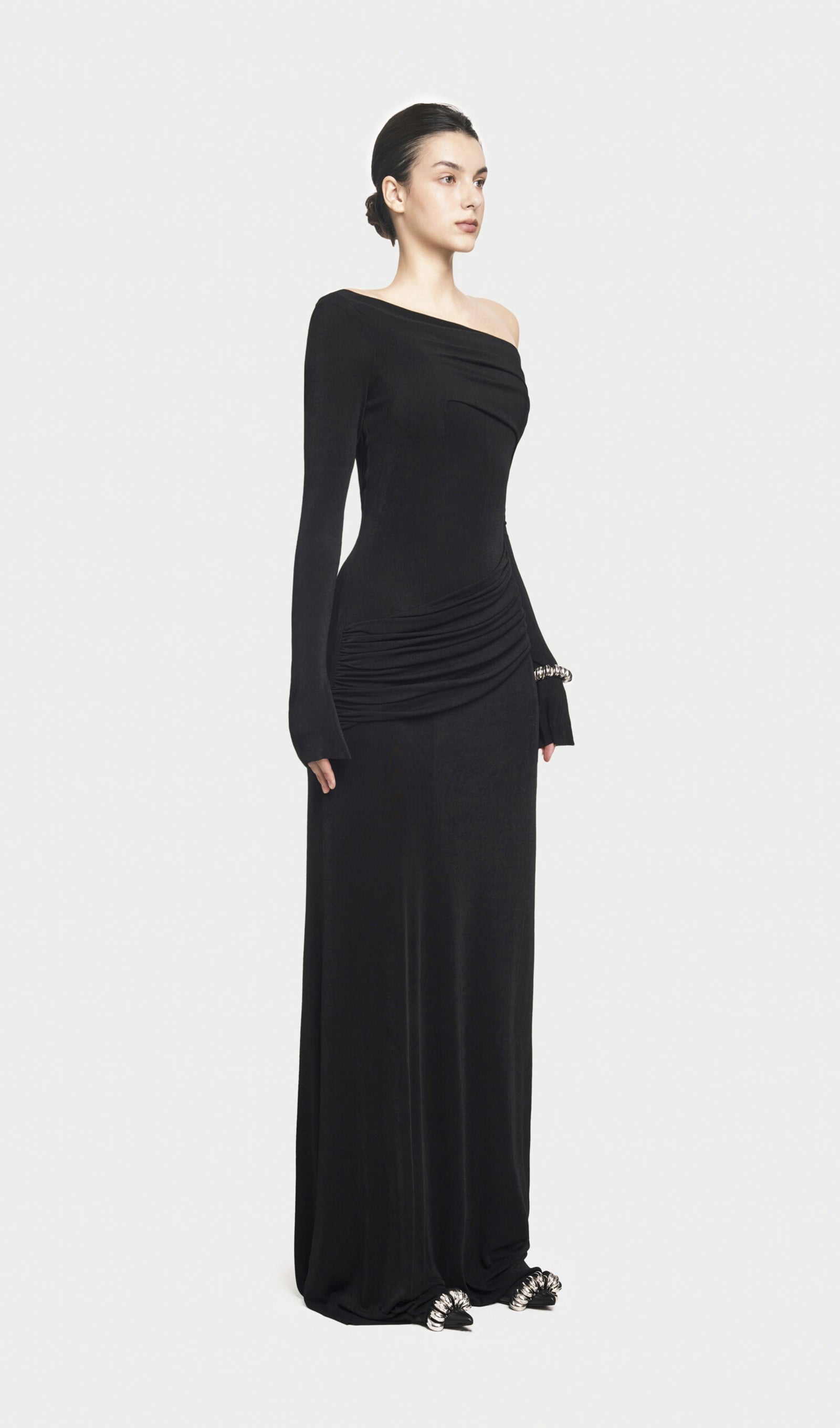 Single Jersey Knit  Draped Maxi Dress