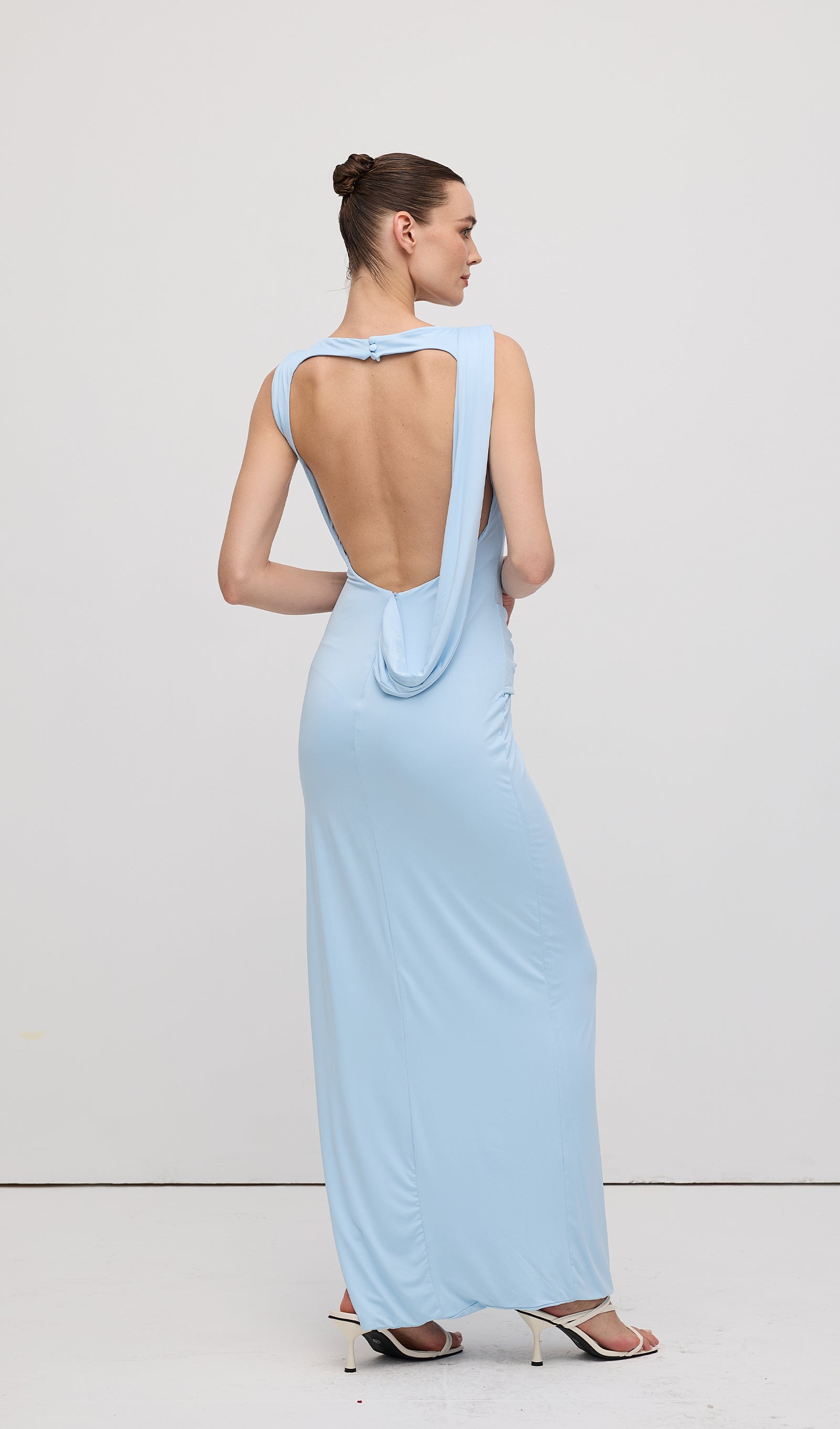 Slinky Drape Maxi Dress Baby Blue