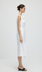 Sleeveless Flower Ruched Slit Midi Dress