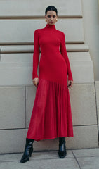 Mock Neck Pleated Panel Sweater Dress