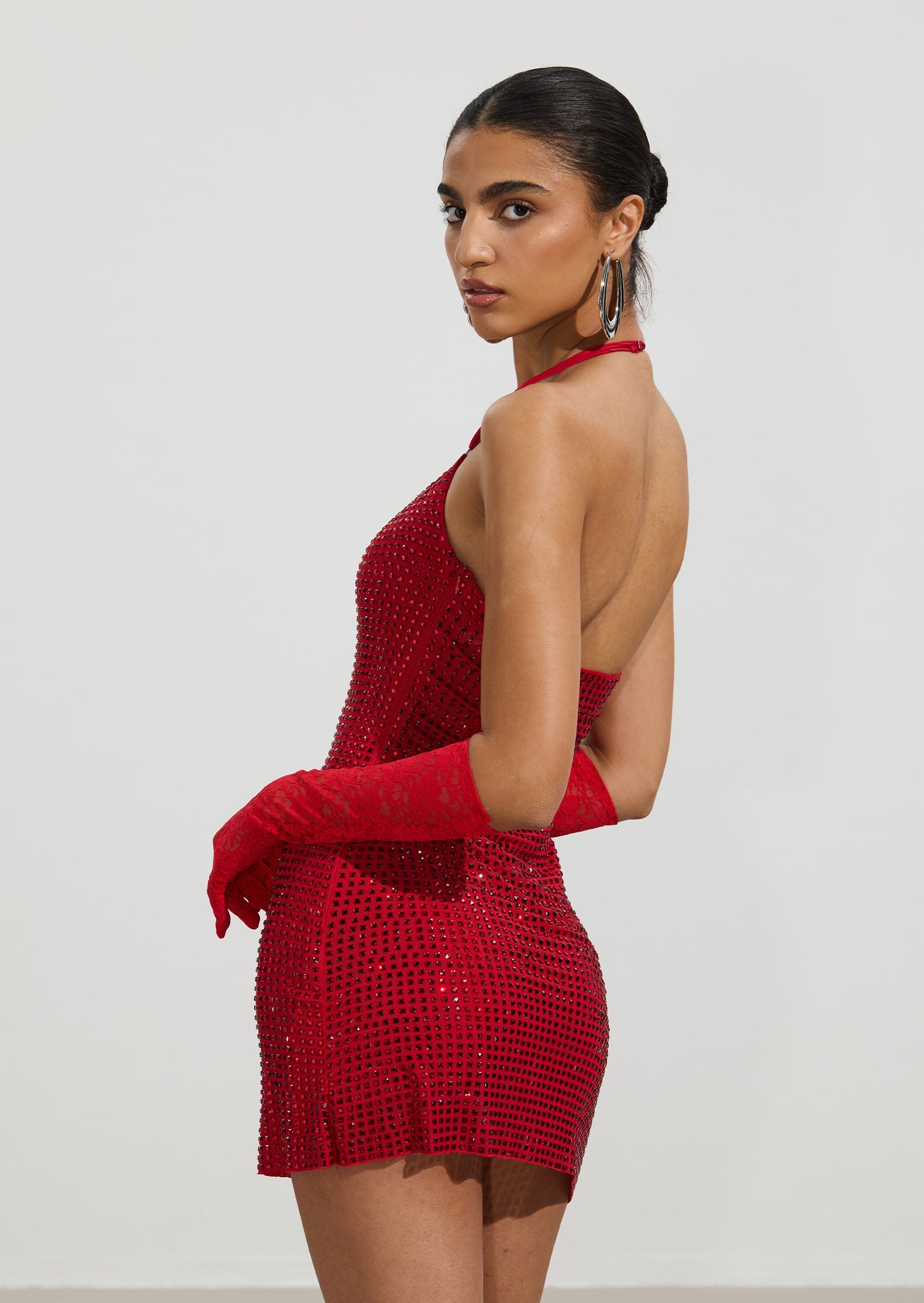 Long Lace Gloves In Red