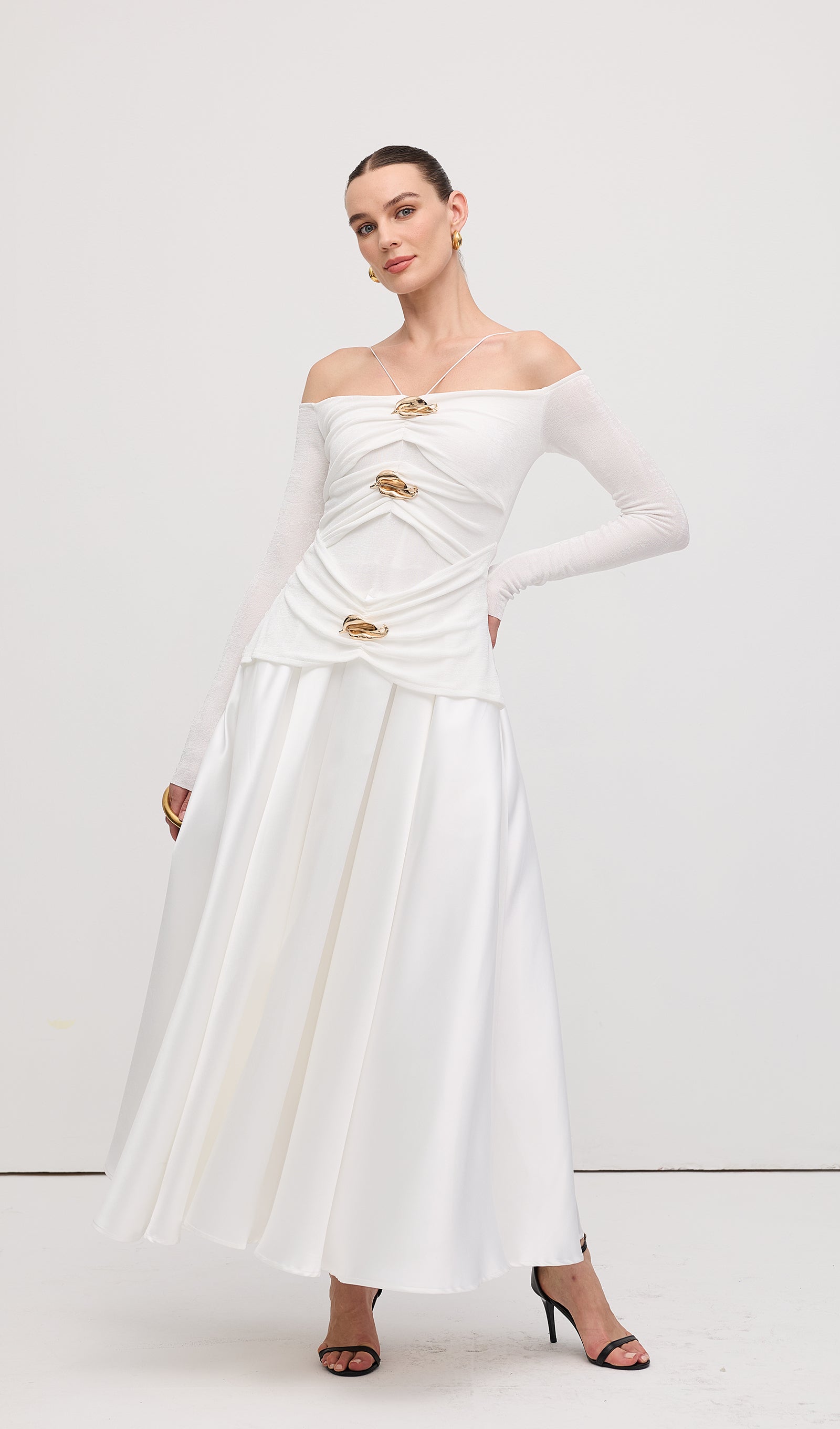 Off Shoulder Panelled Maxi Dress