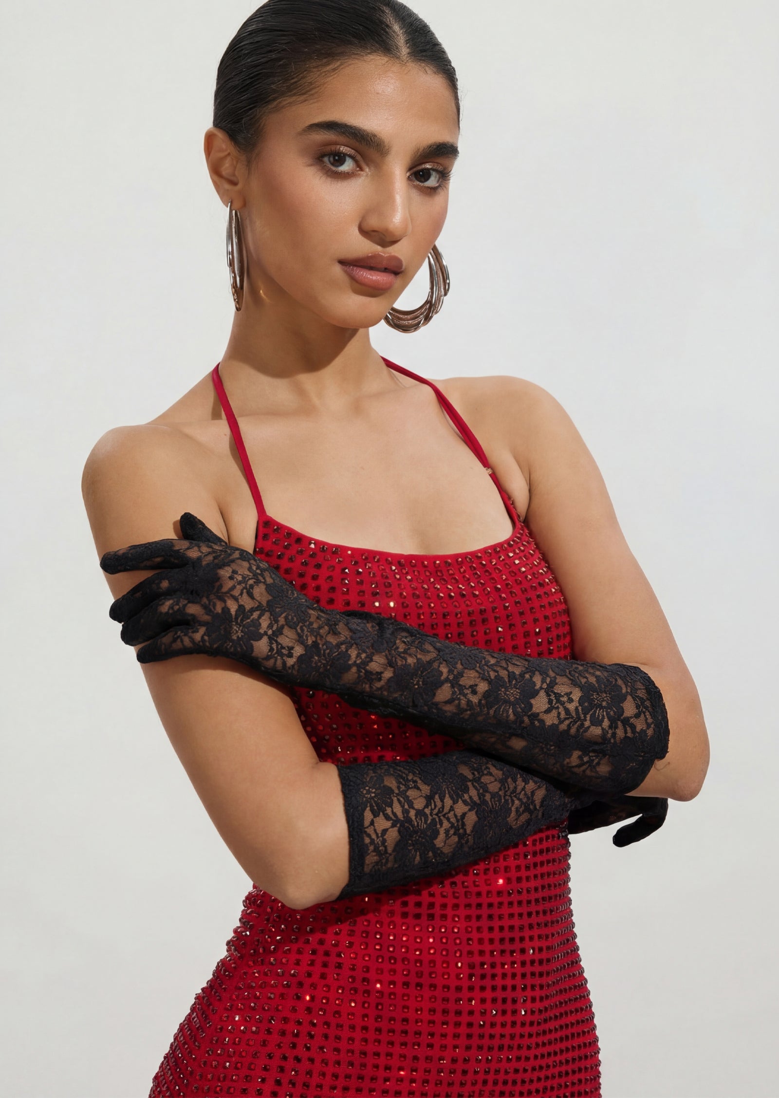 Long Lace Gloves In Black