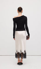 Lace Satin Midi Skirt