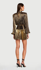 Metallic Puff Sleeve Mini Dress