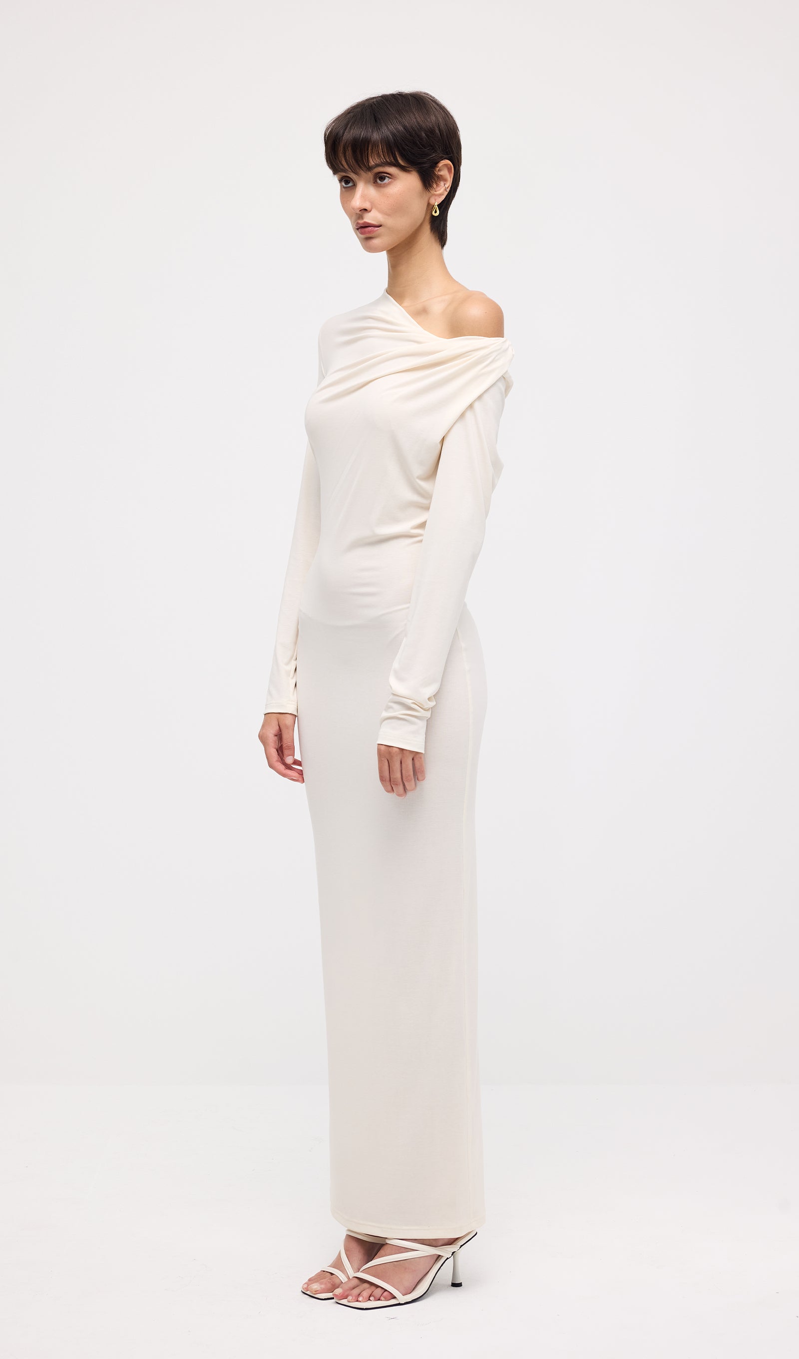 Draped Twist Knit Maxi Dress