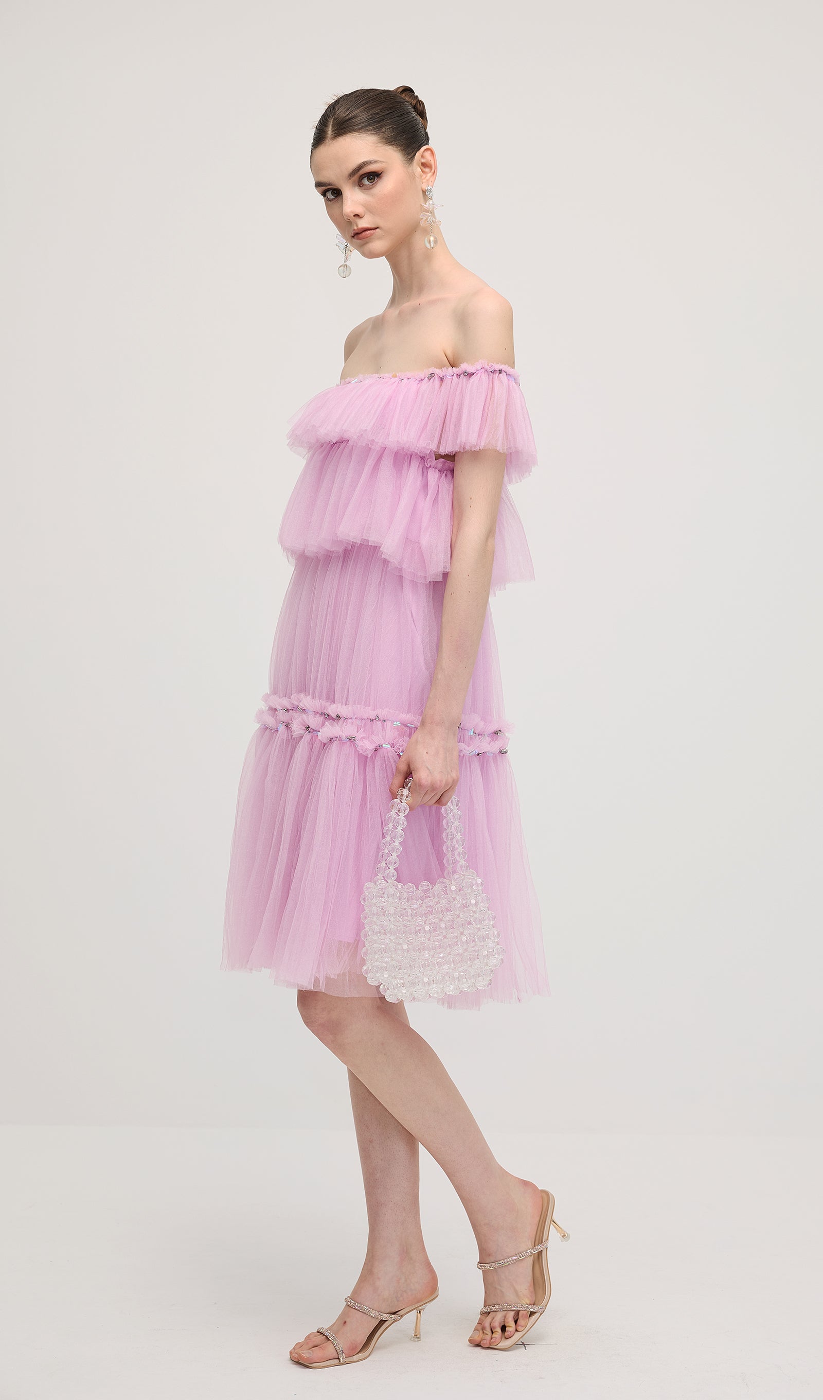 A Line Off Shoulder Layered Midi Dress