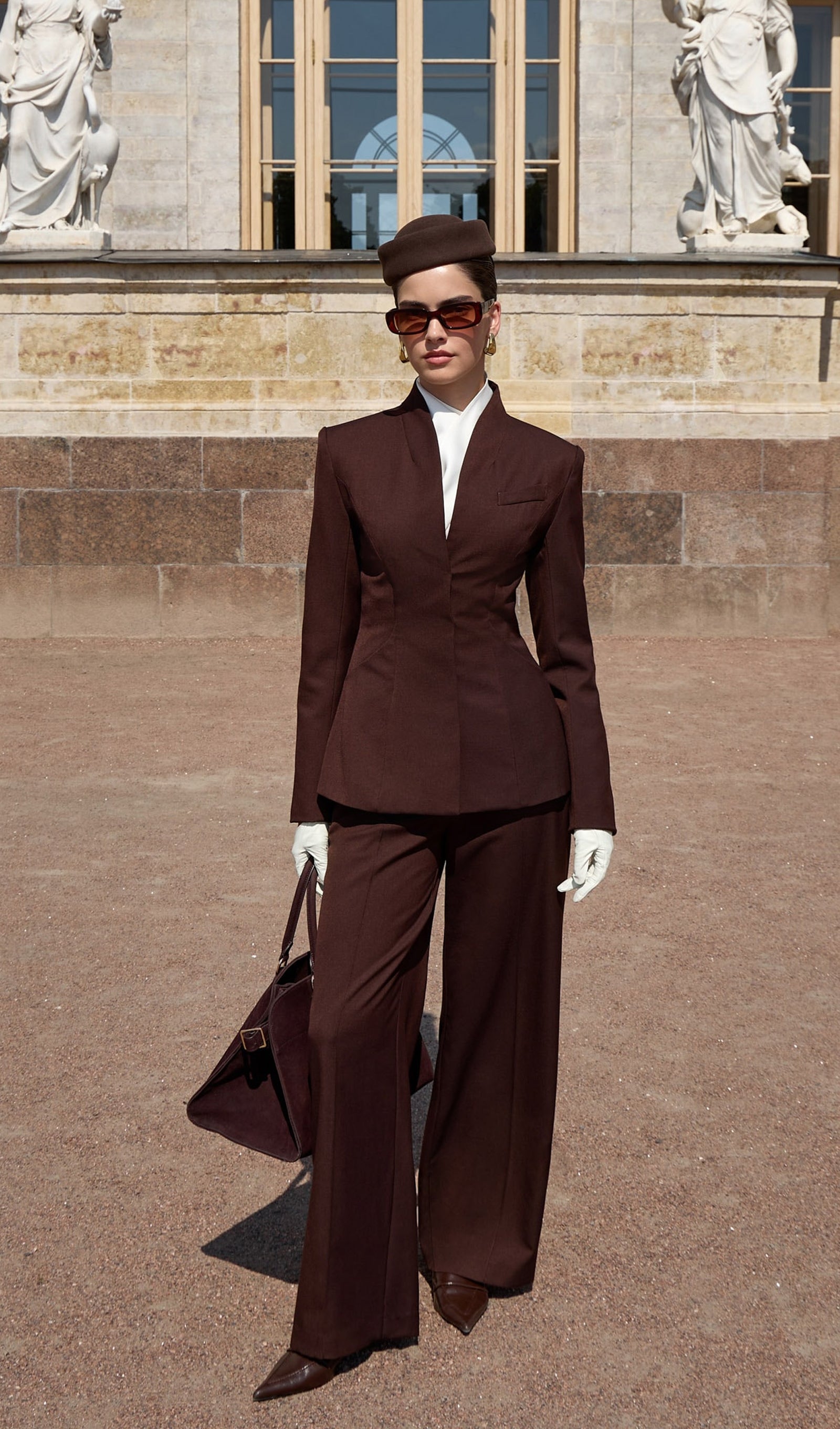 Fitted Jacket With High Collar & Maxi Pants
