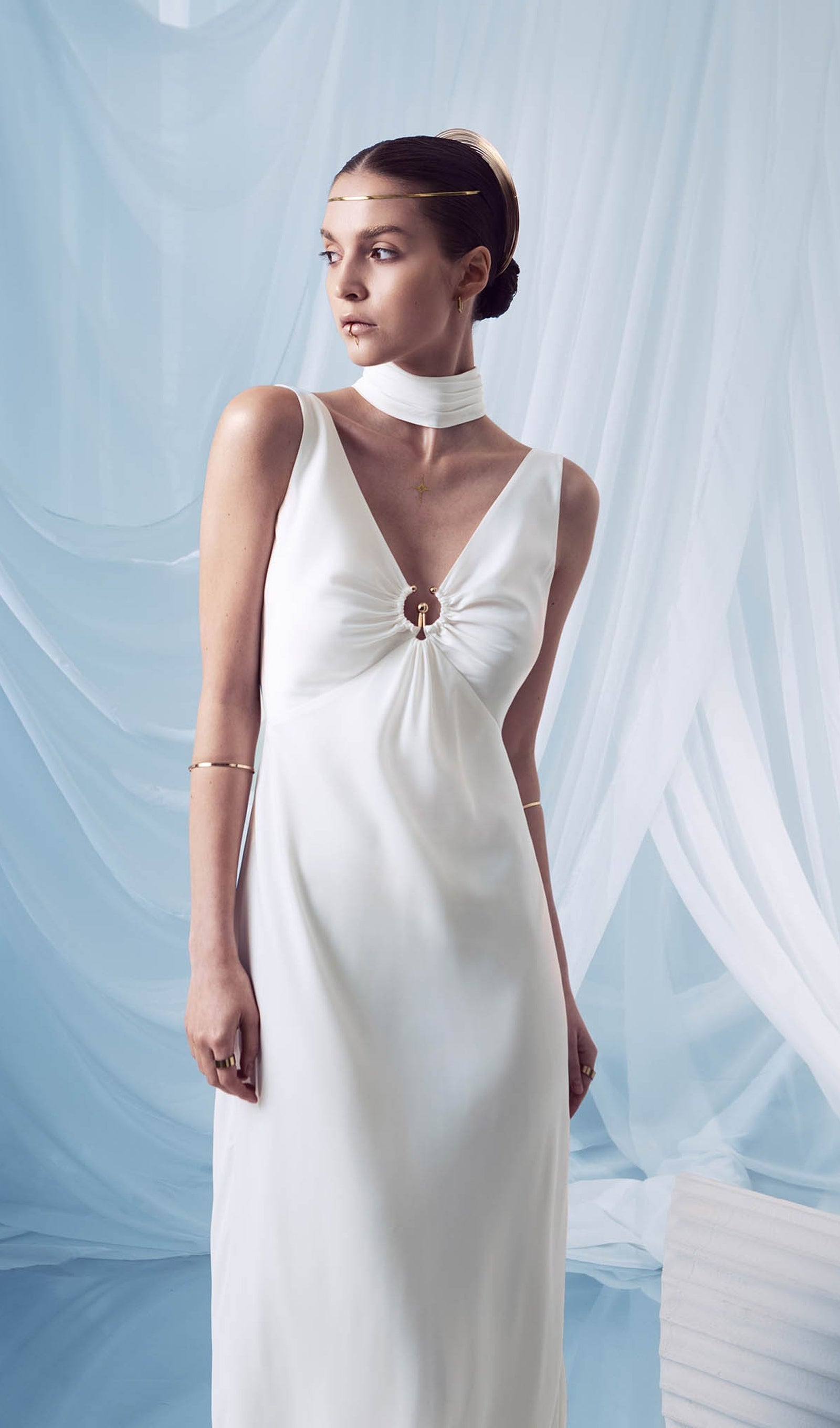 Fitted V Neck Maxi Dress