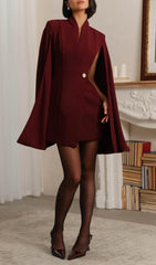 Mini Dress With Flared Sleeves In Claret