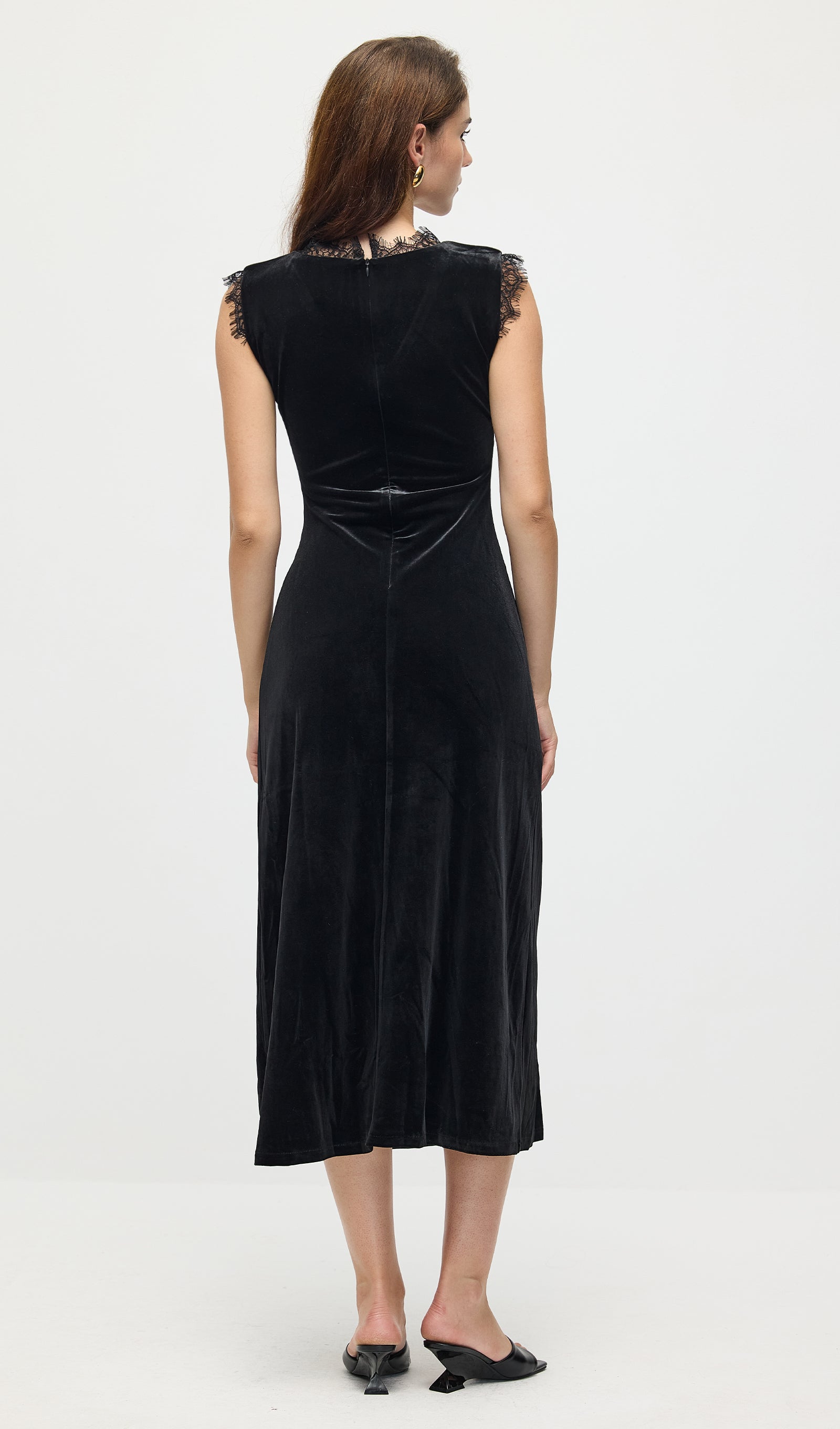 Lace Trimmed Velvet Midi Dress
