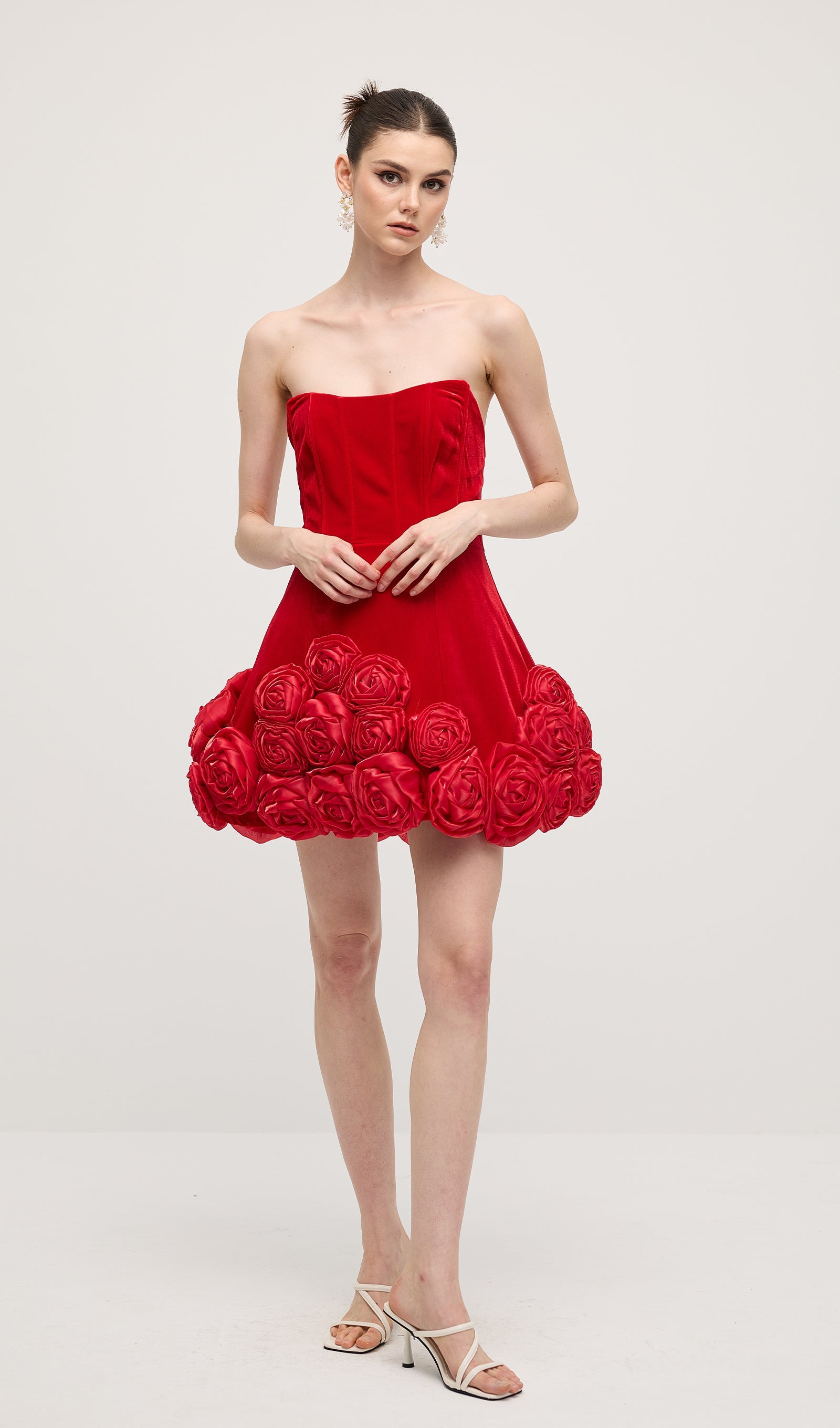 Off Shoulder Flower Mini Dress In Red