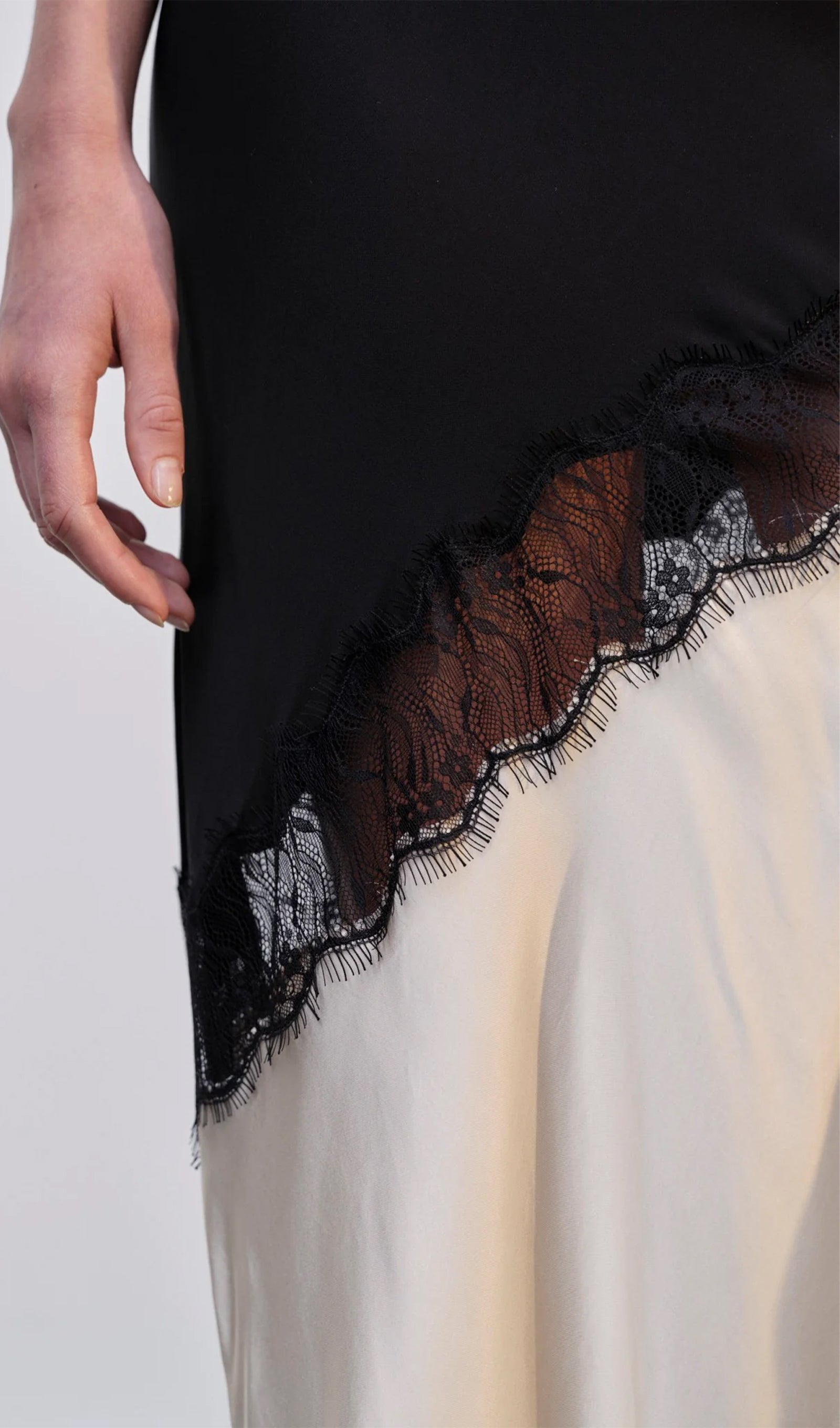 Diagonal Lace Slit Maxi Dress