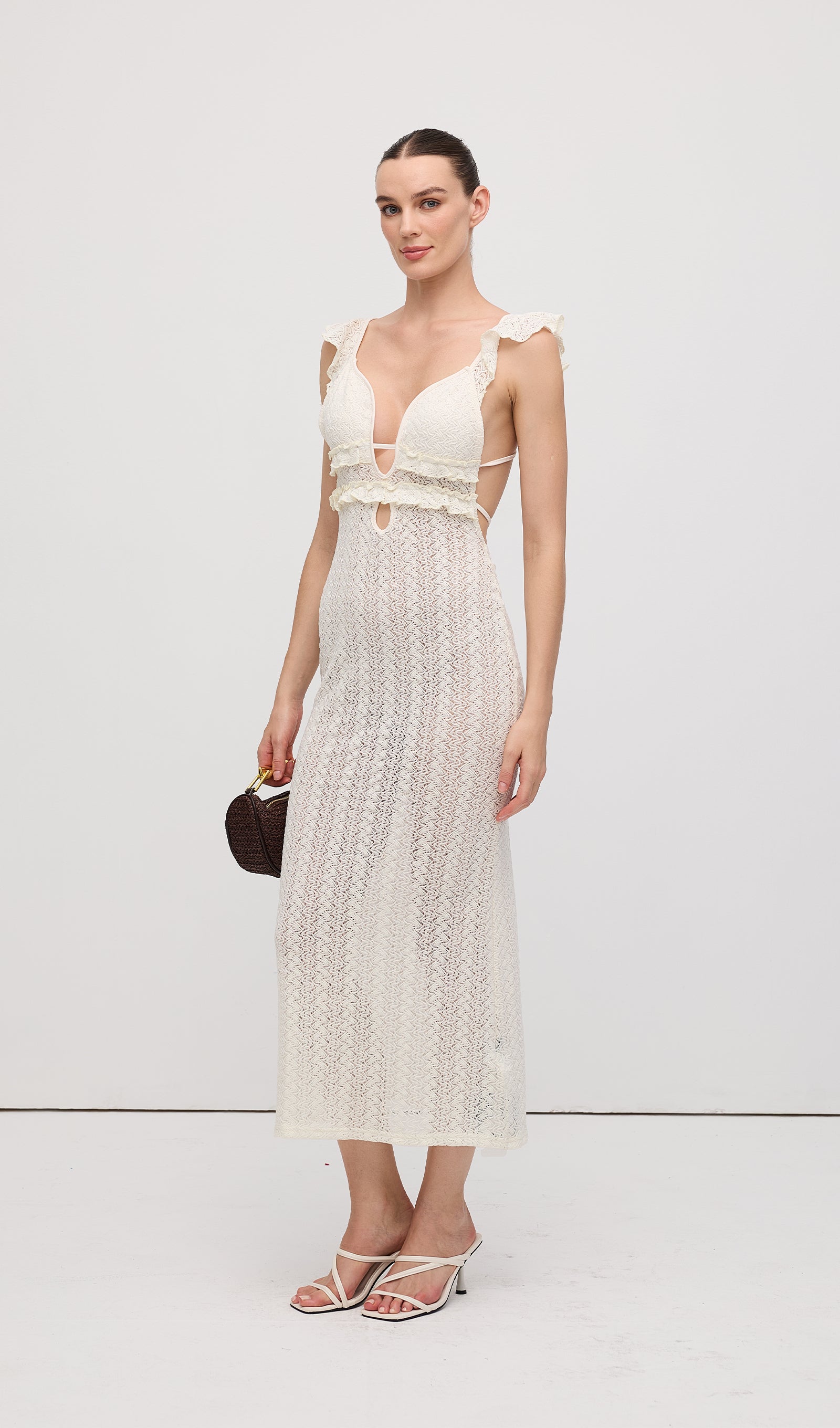 Ruffle Backless Knit Midi Dress