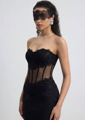 Sleeveless Mini Dress With Lace In Black