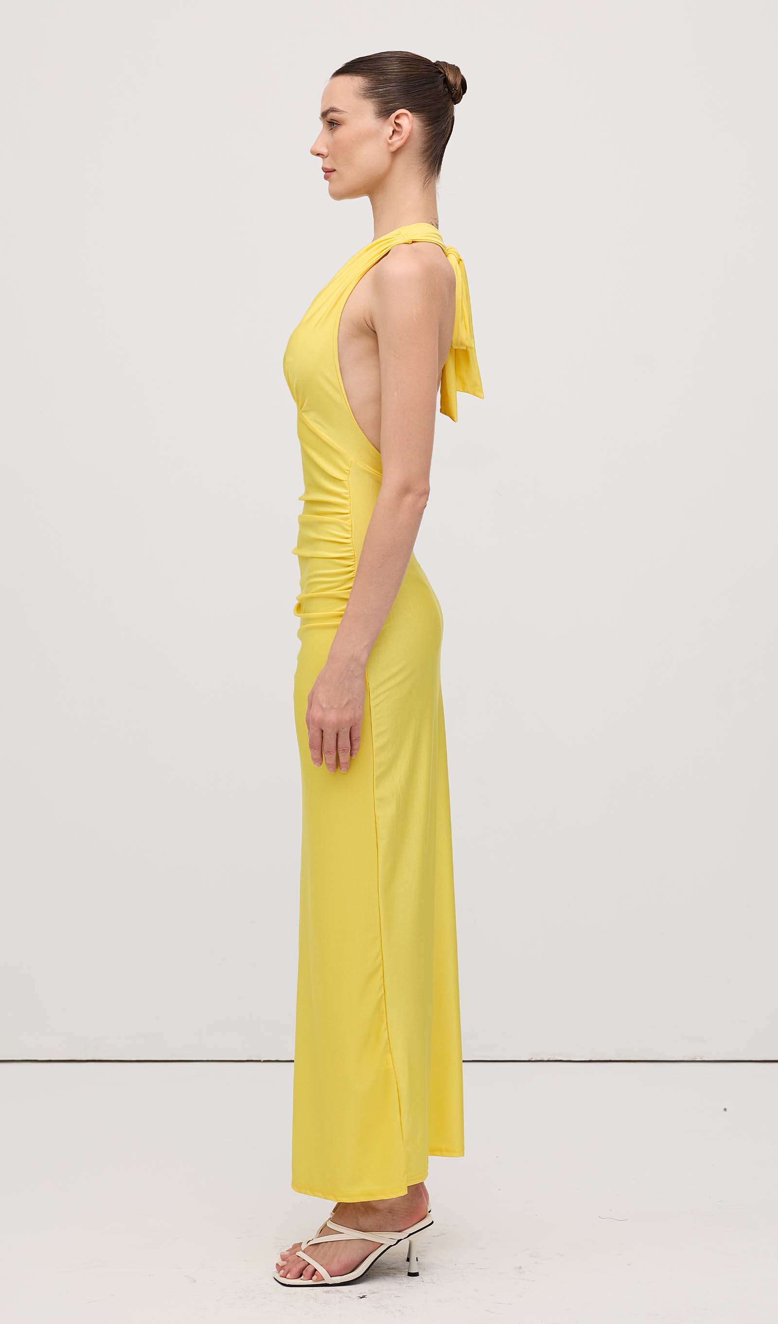 Halter V Neck Slit Midi Dress