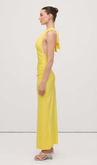 Halter V Neck Slit Midi Dress