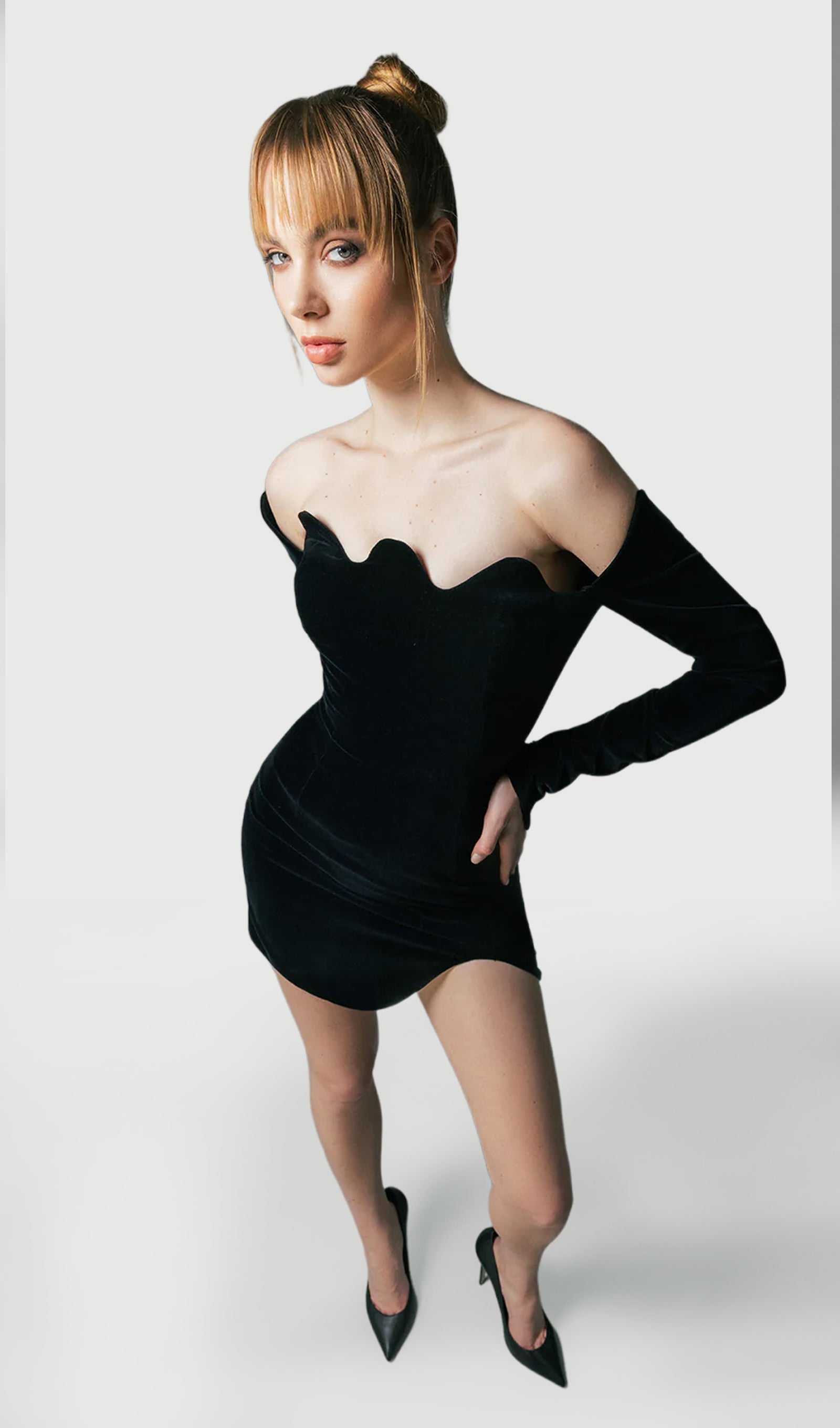 Velvet Mini Dress With Waves Neckline