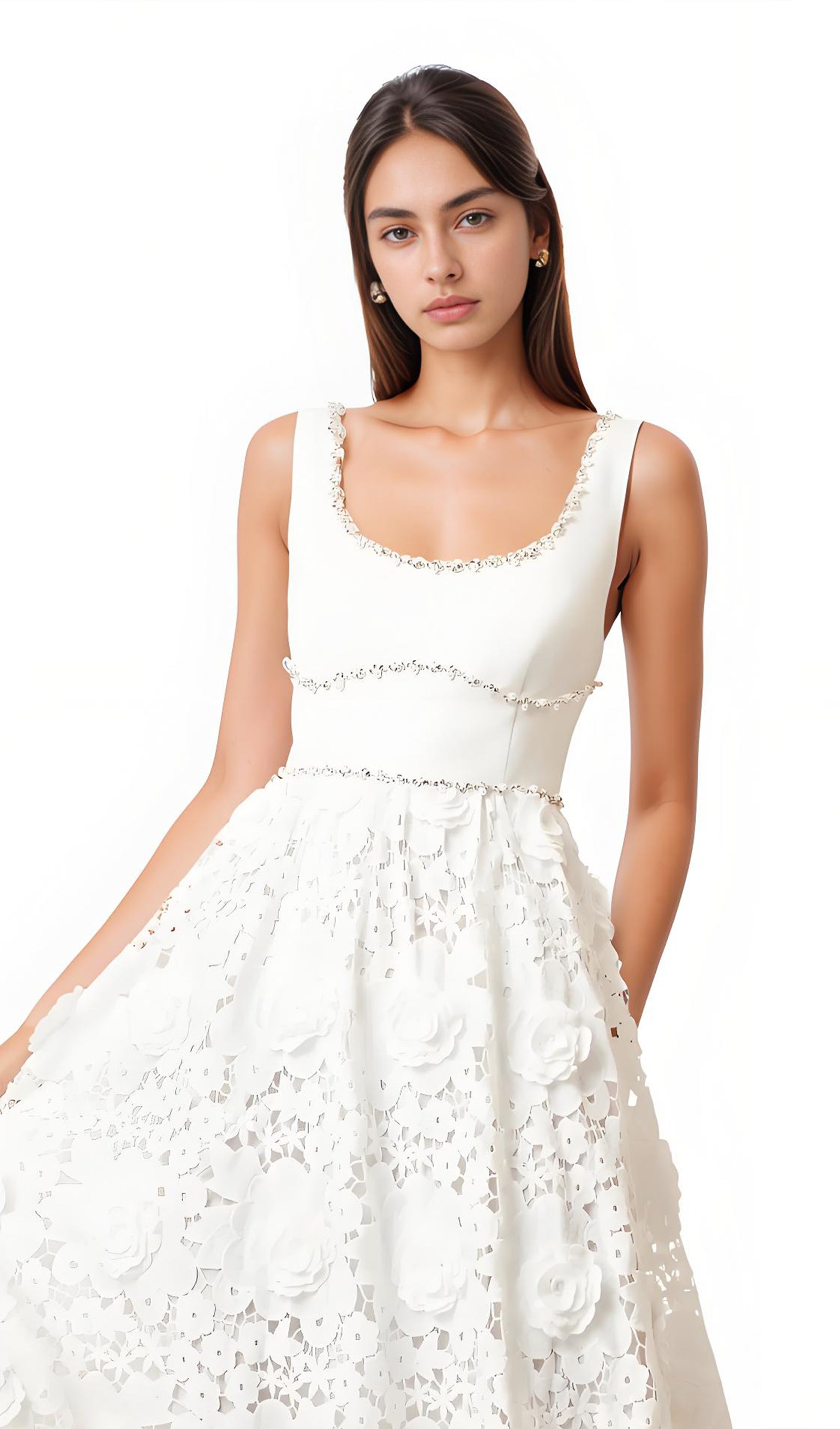 Sleeveless Embellished Lace Midi Dress