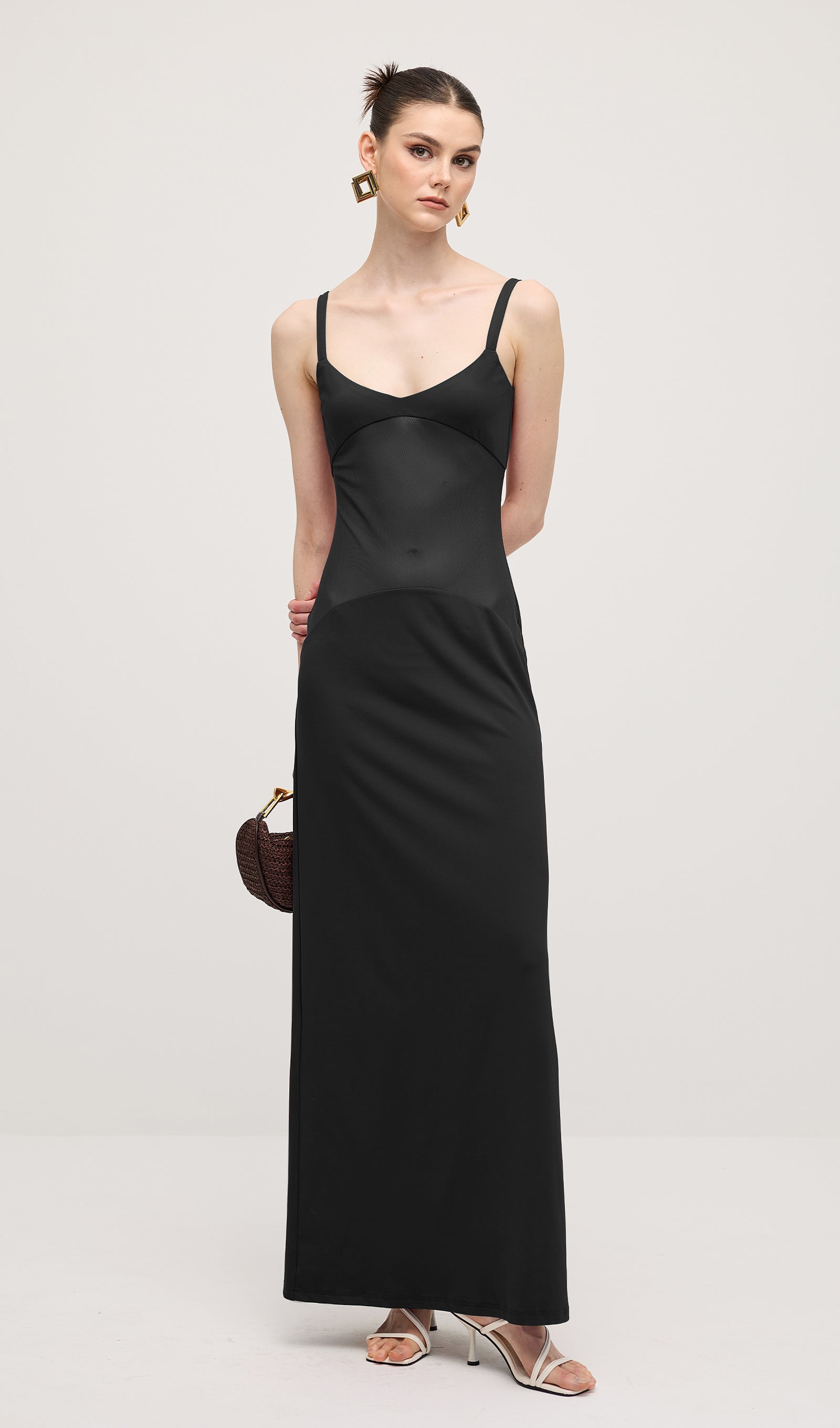 Sheer Knit Curve Maxi Dress In Black