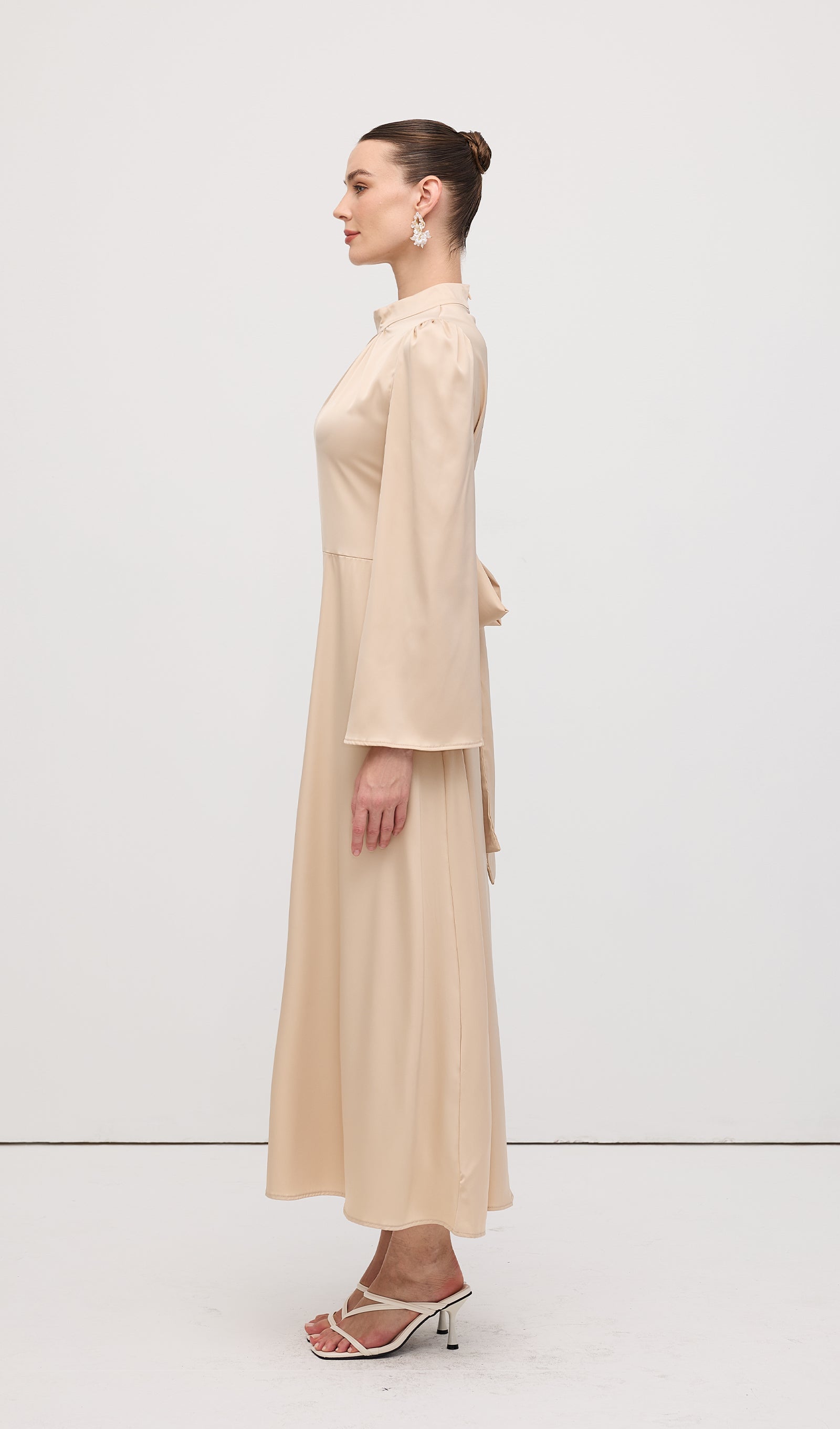 Solid Satin Long Sleeve Maxi Dress