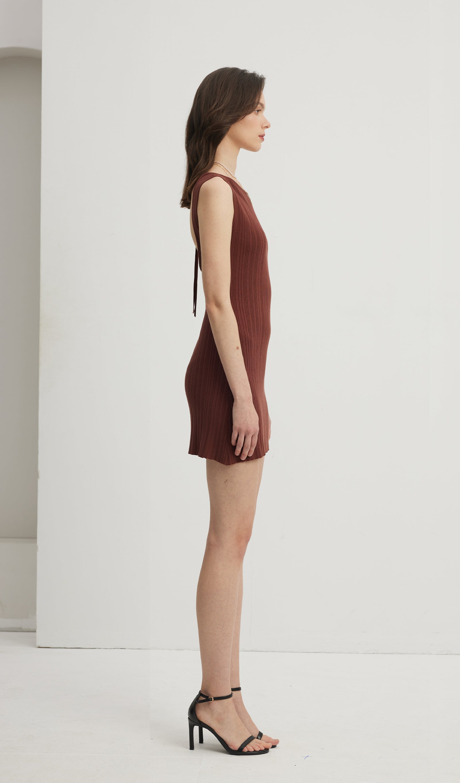 Mayok Open Back Mini Dress Coffee