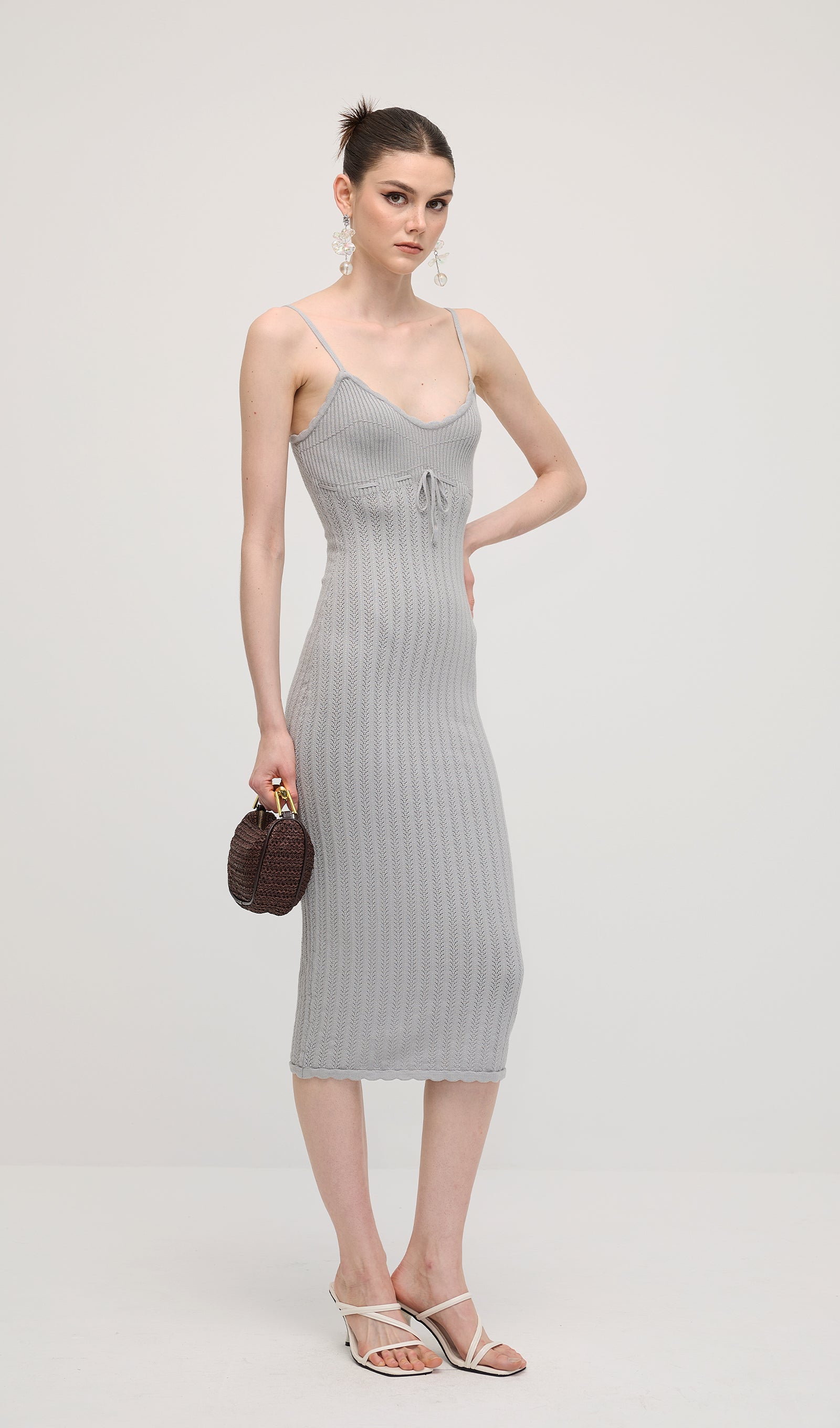 Solid Sleeveless Knit Midi Dress In Haze Blue