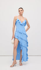 Sleeveless Rayon Ruffle Midi Dress