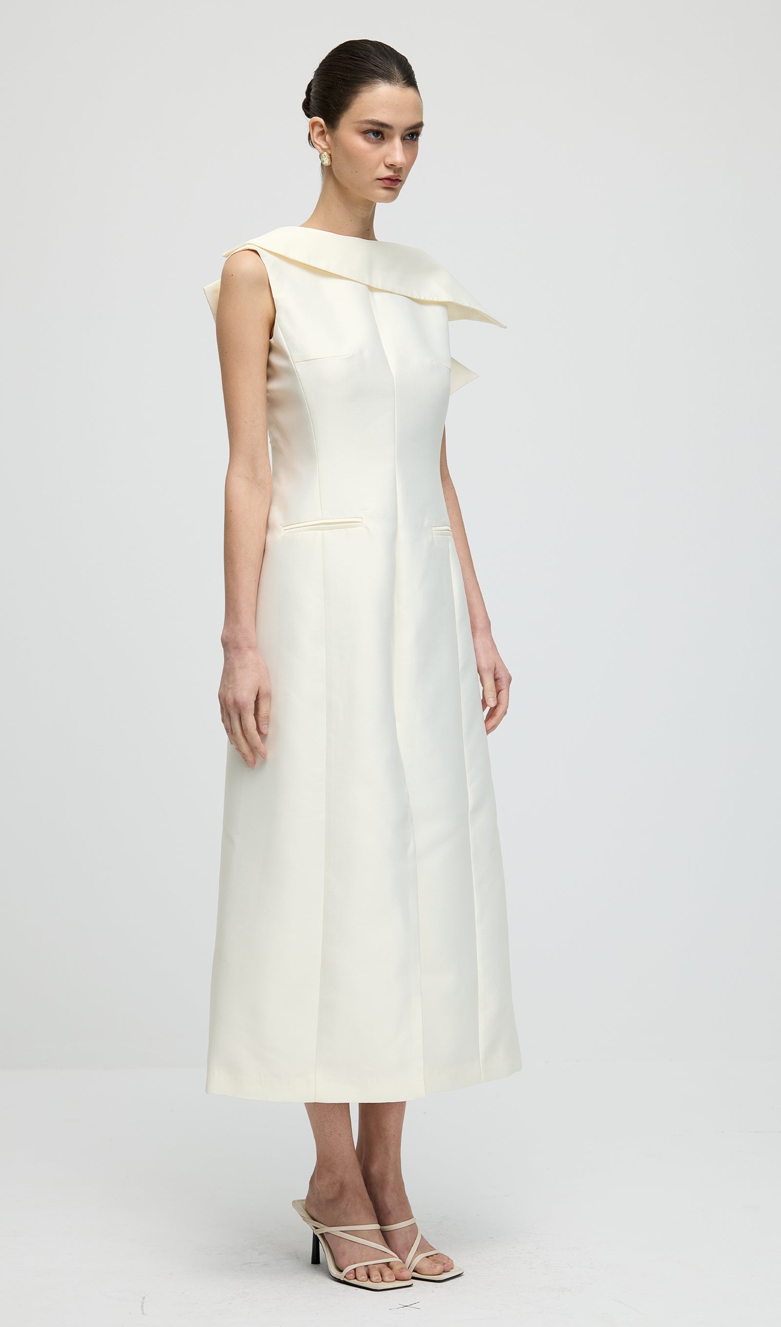 Asymmetrical Neckline Slit Midi Dress