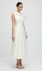 Asymmetrical Neckline Slit Midi Dress