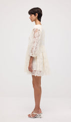 V Neck Embroidery Lace Mini Dress