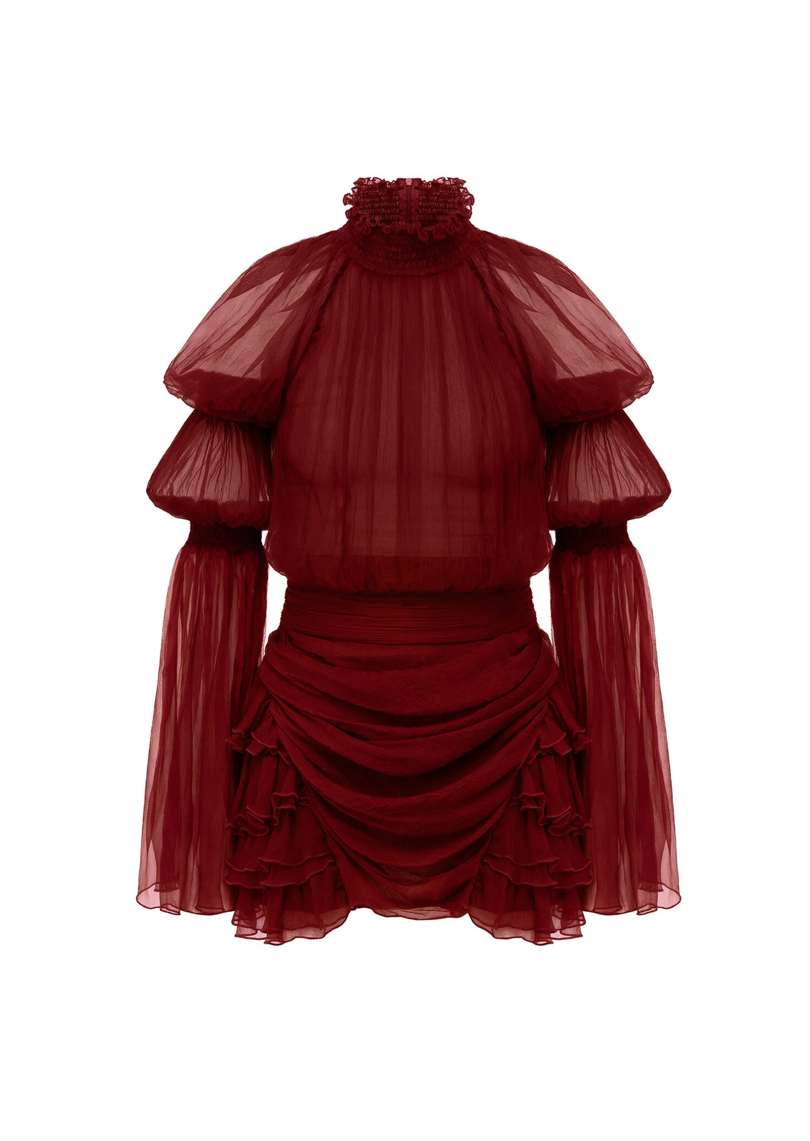 Pleated Silk-Chiffon Slit Mini Dress