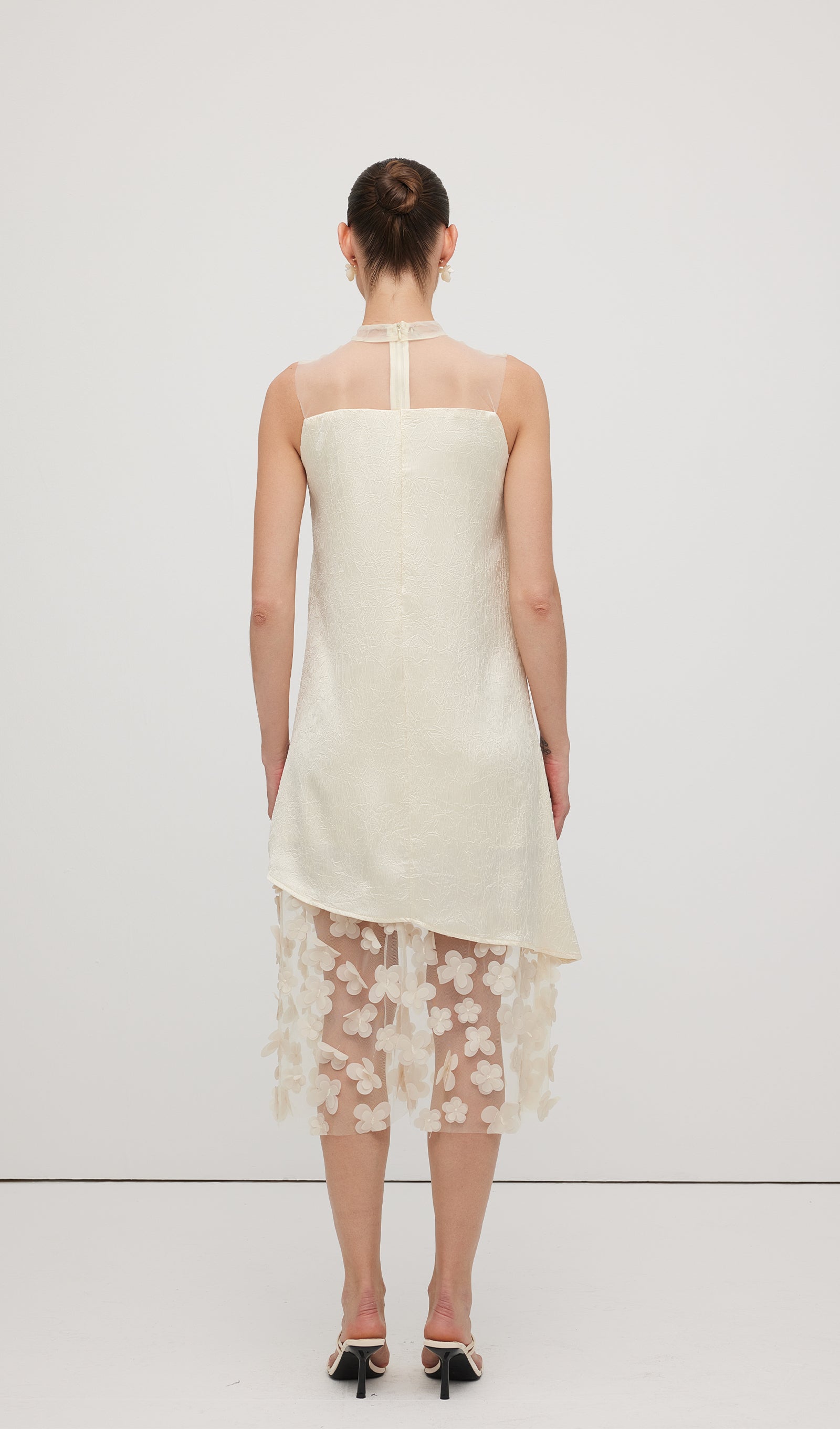 Solid Mesh Stitching Sleeveless Midi Dress