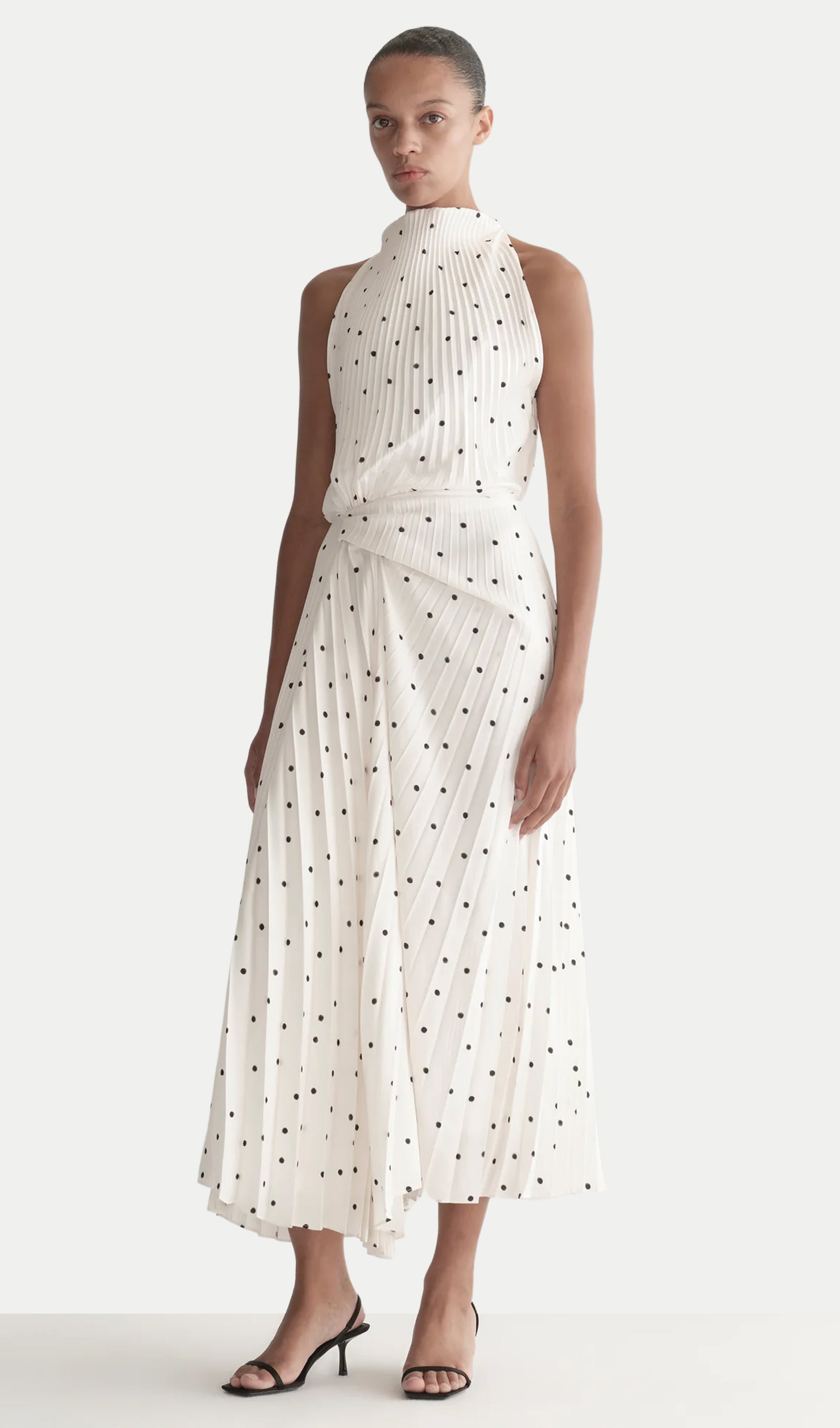 Polka Dot Pleated Midi Dress