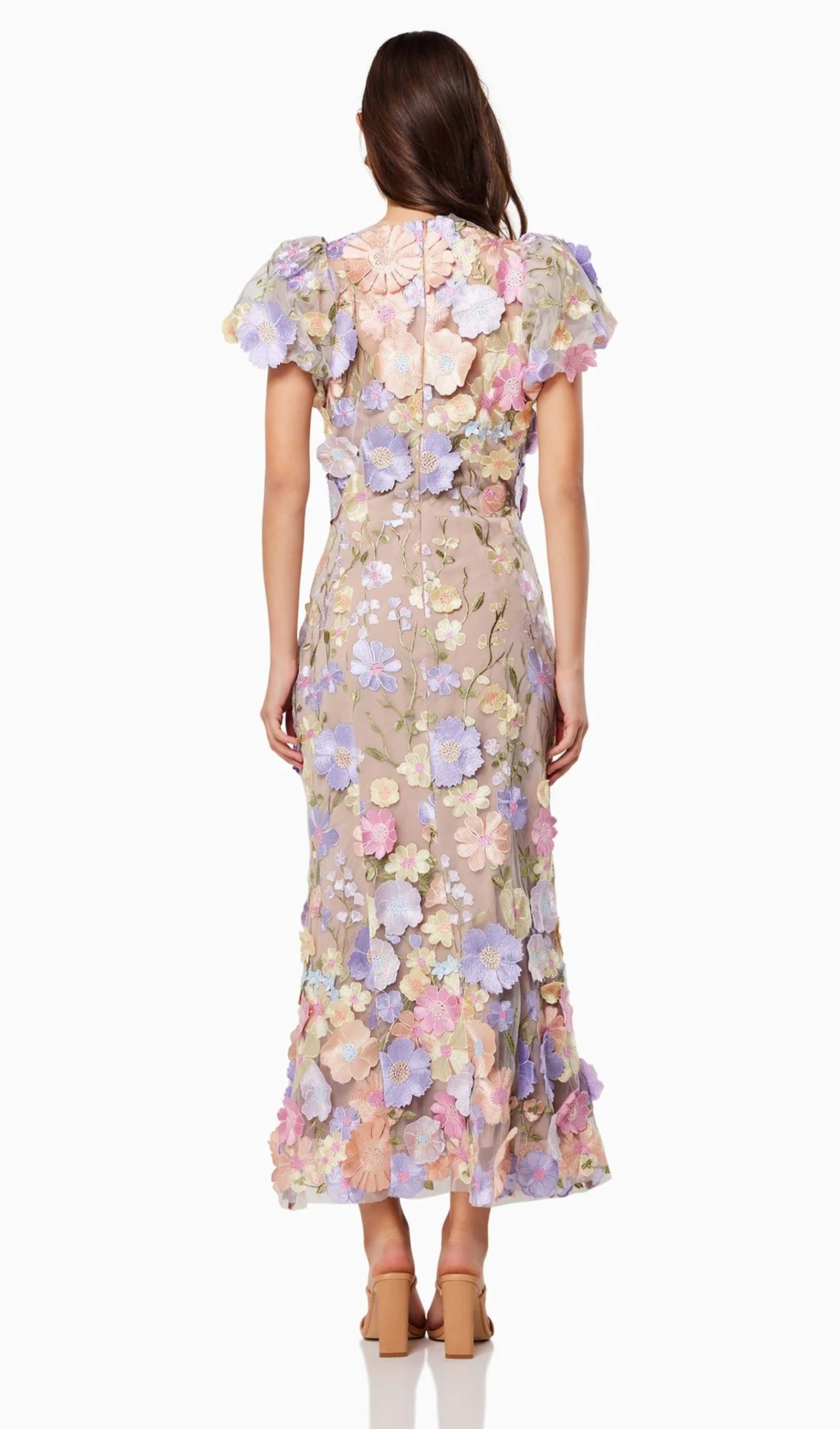 Floral 3D Lace Midi Dress In Purple