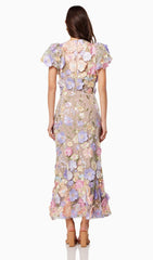 Floral 3D Lace Midi Dress In Purple