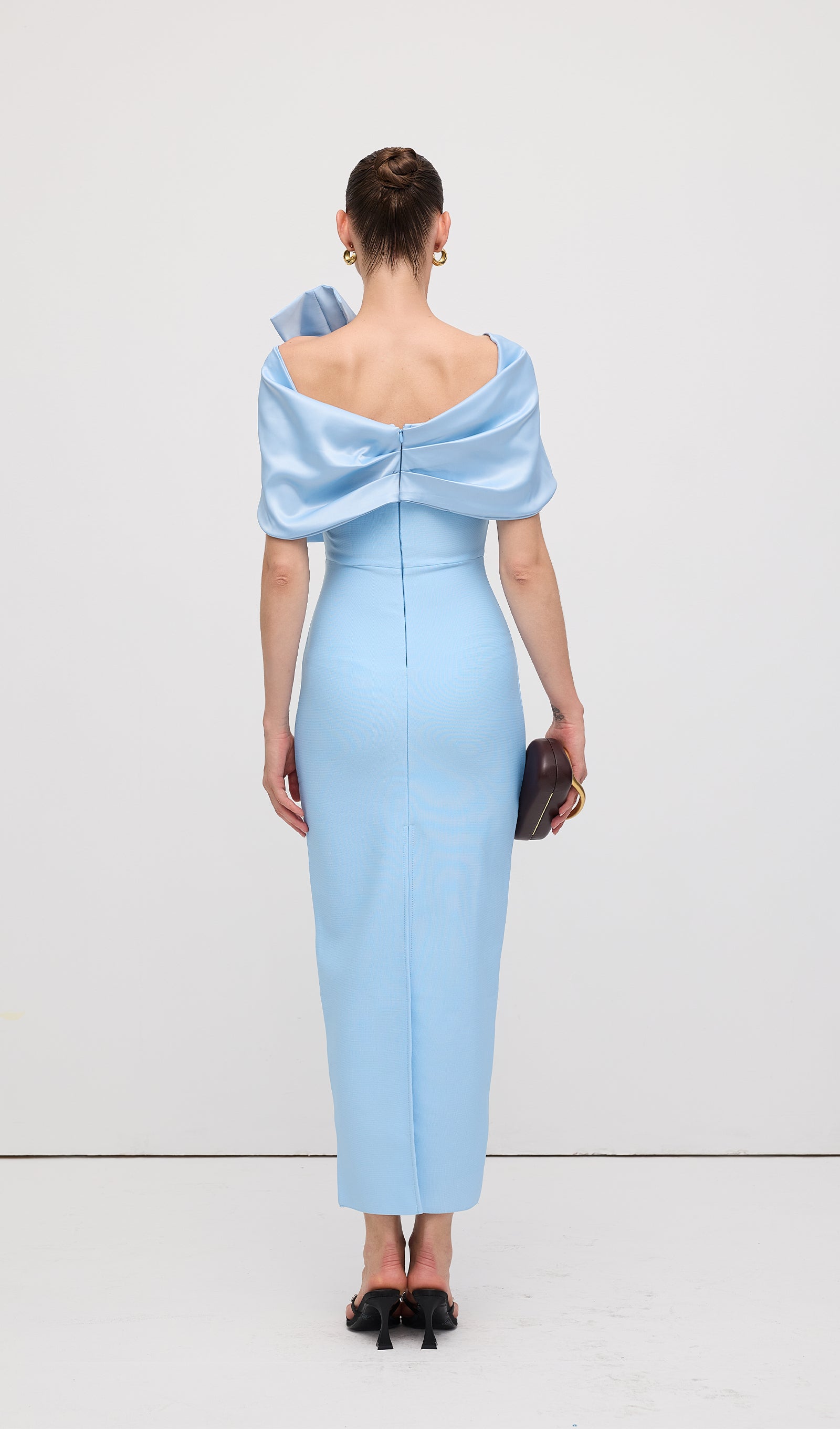 Shawl Strapless Collar Satin Maxi Dress